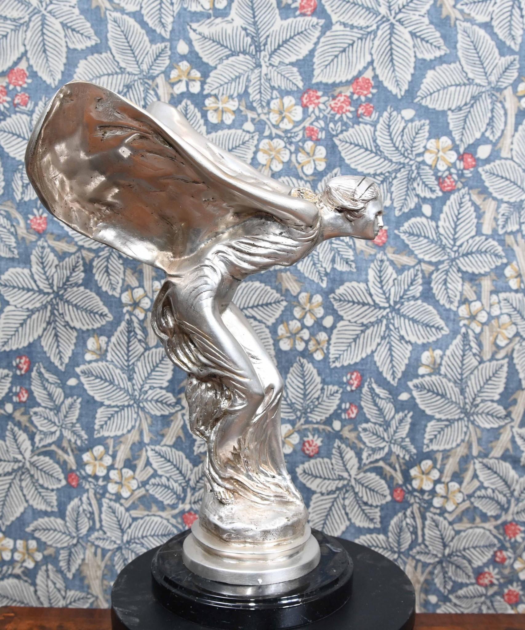 Art Nouveau Silver Spirit Bronze Statue Flying Lady For Sale 7