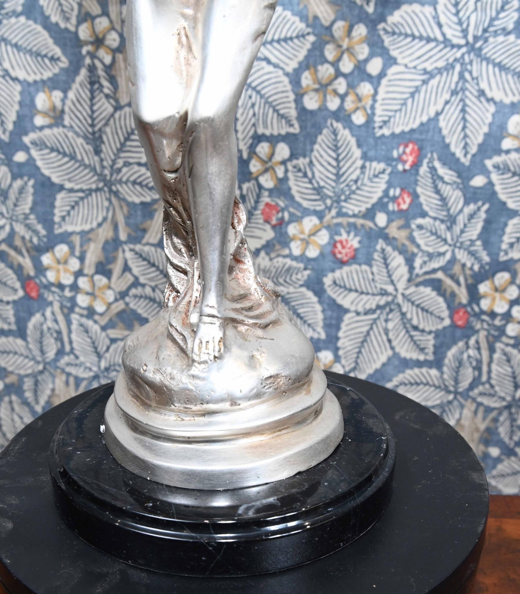 Art Nouveau Silver Spirit Bronze Statue Flying Lady For Sale 8