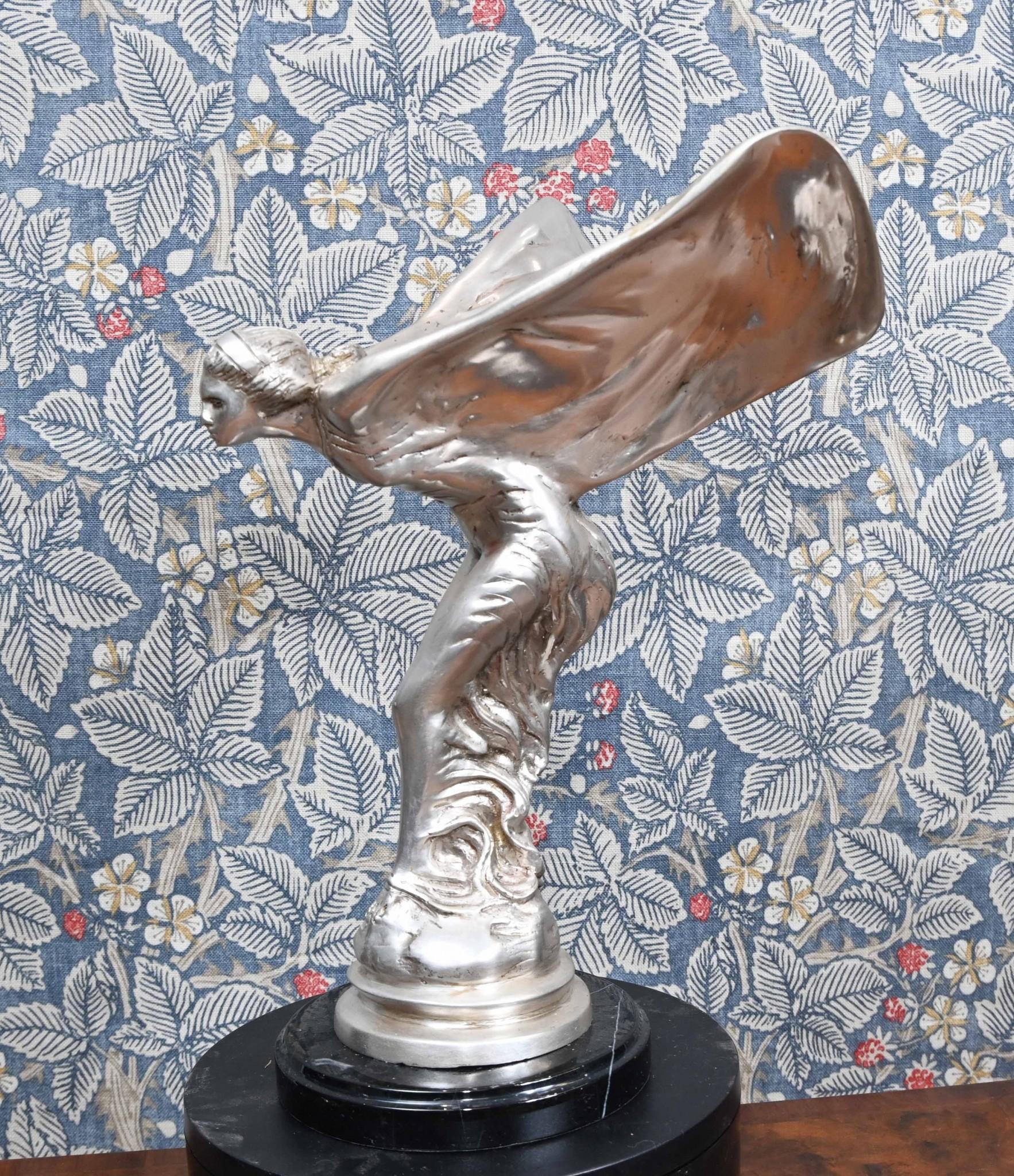 Art Nouveau Silver Spirit Bronze Statue Flying Lady For Sale 9