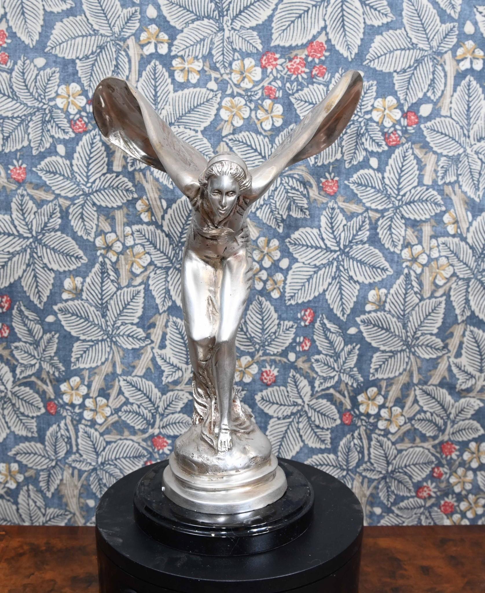 Art Nouveau Silver Spirit Bronze Statue Flying Lady For Sale 10