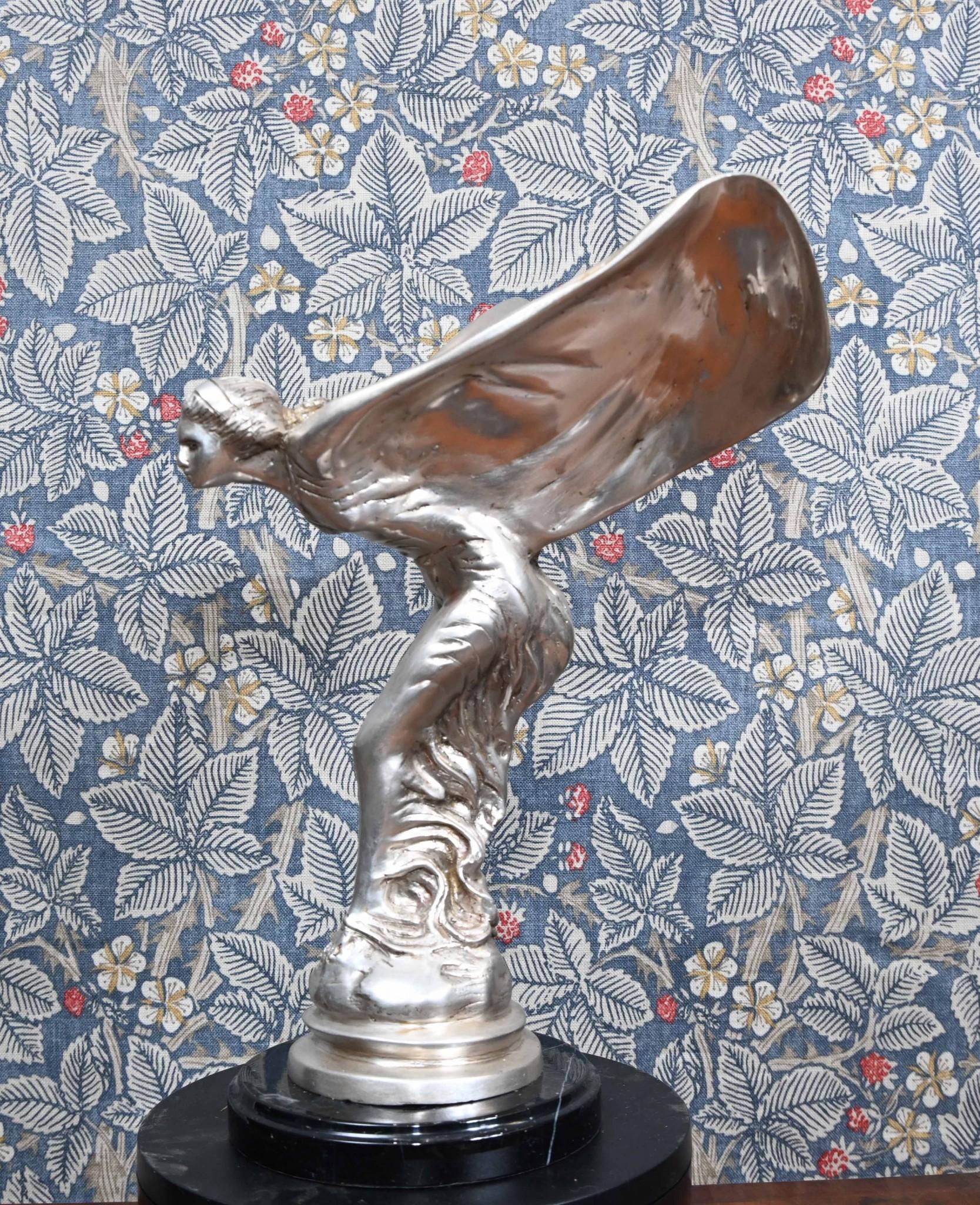 Art Nouveau Silver Spirit Bronze Statue Flying Lady For Sale 11
