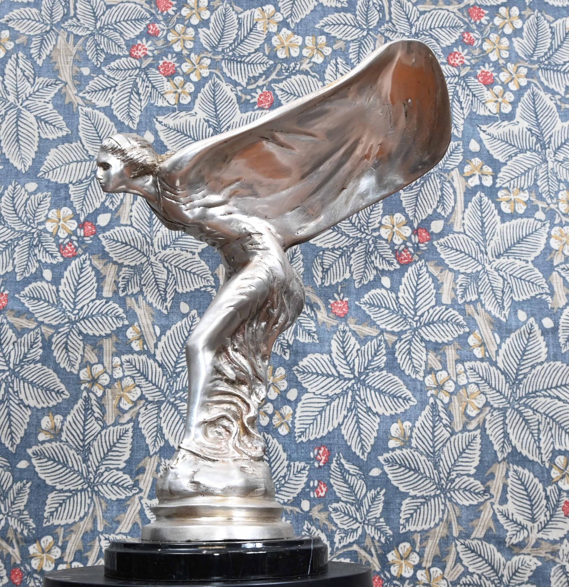 Art Nouveau Silver Spirit Bronze Statue Flying Lady In Good Condition For Sale In Potters Bar, GB