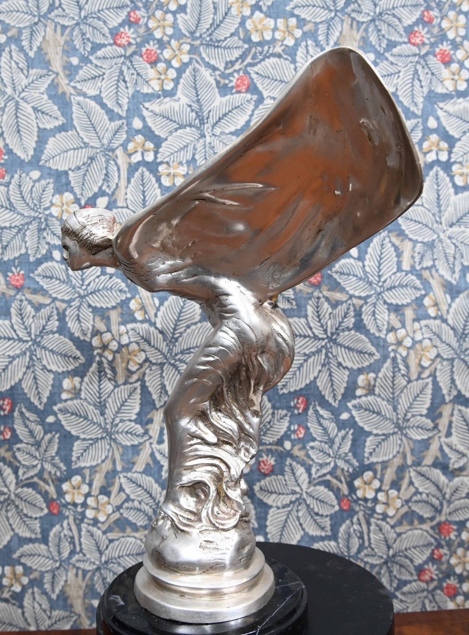 Early 20th Century Art Nouveau Silver Spirit Bronze Statue Flying Lady For Sale