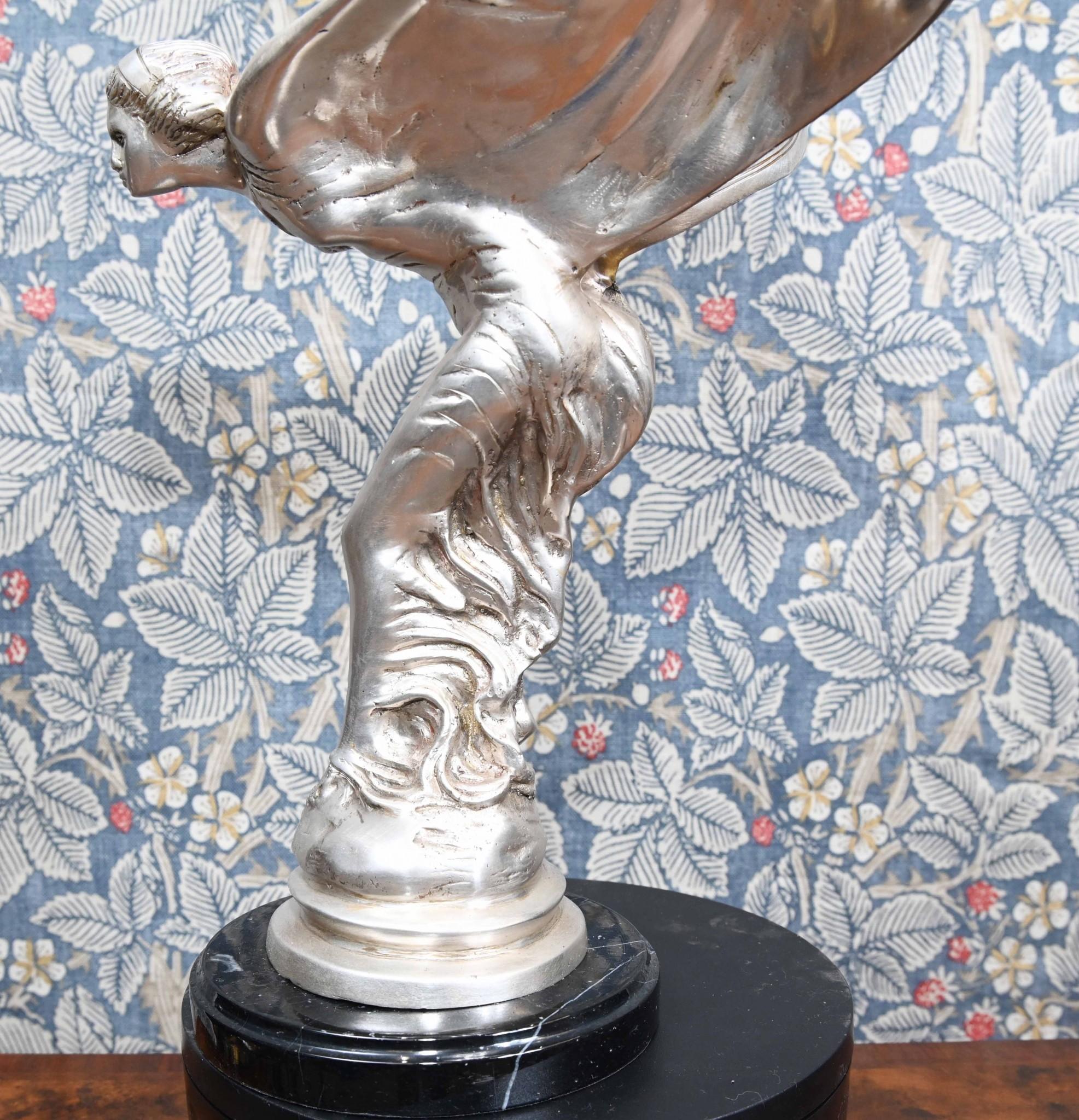 Art Nouveau Silver Spirit Bronze Statue Flying Lady For Sale 1