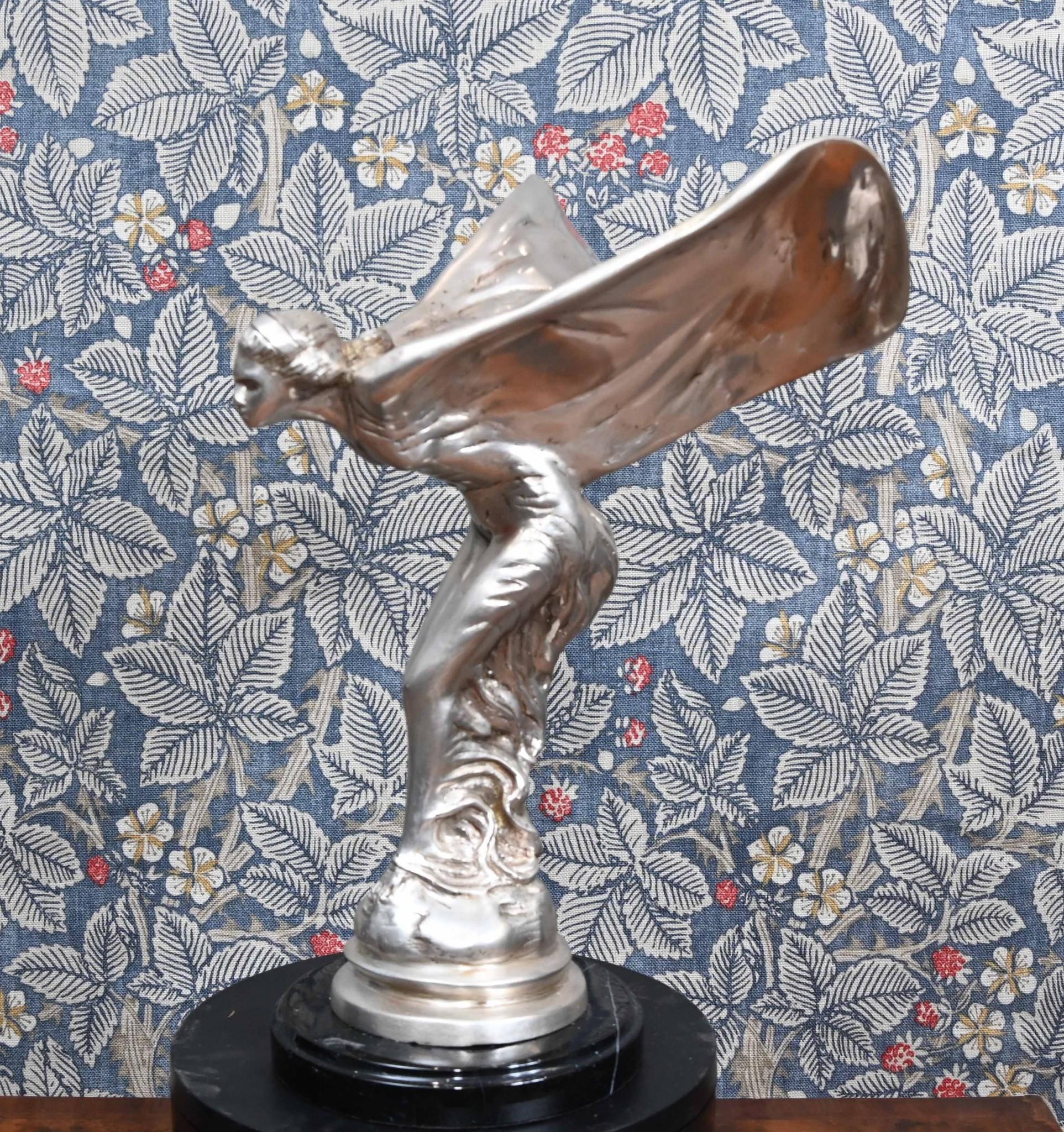 Art Nouveau Silver Spirit Bronze Statue Flying Lady For Sale 2