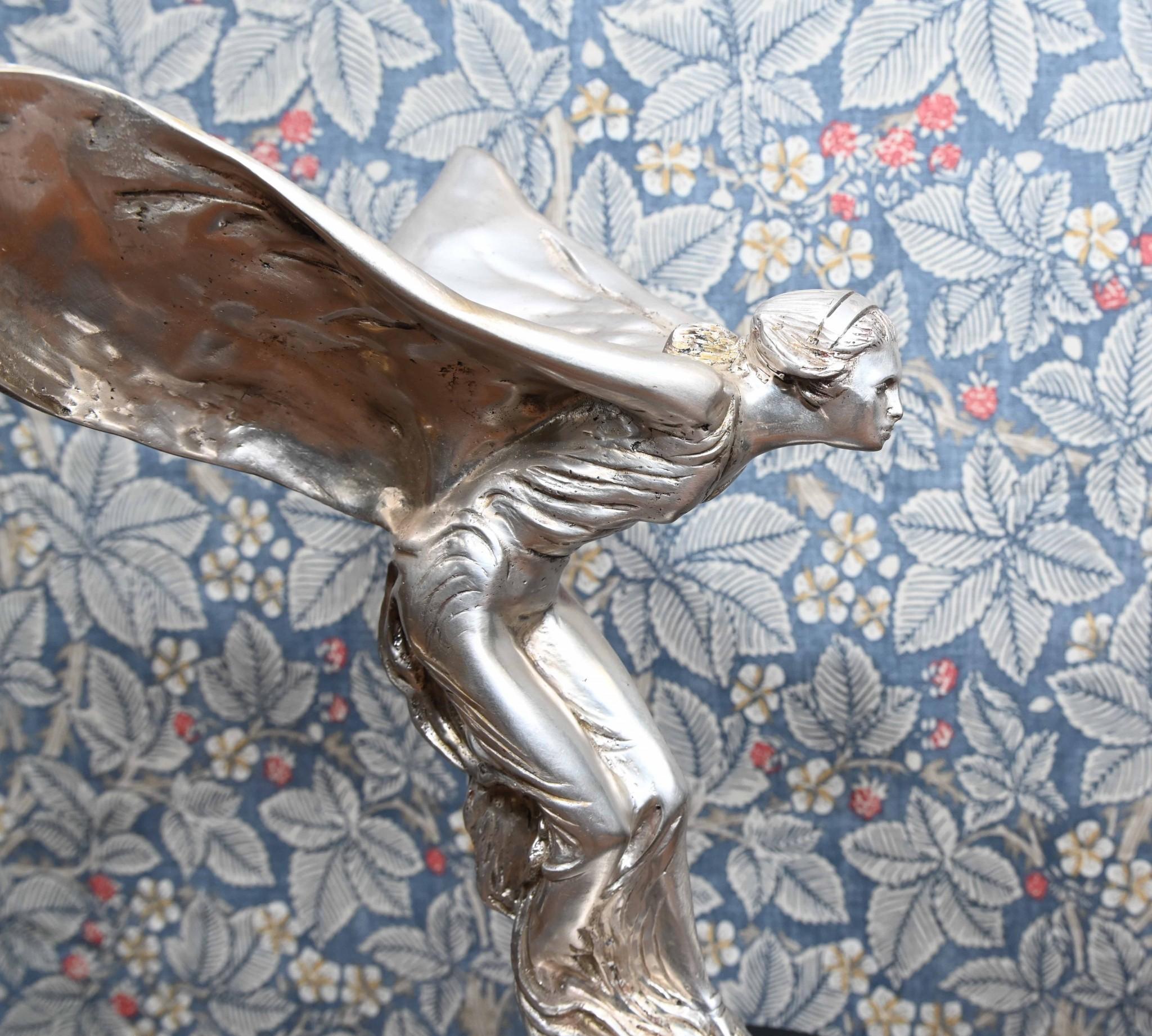 Art Nouveau Silver Spirit Bronze Statue Flying Lady For Sale 3
