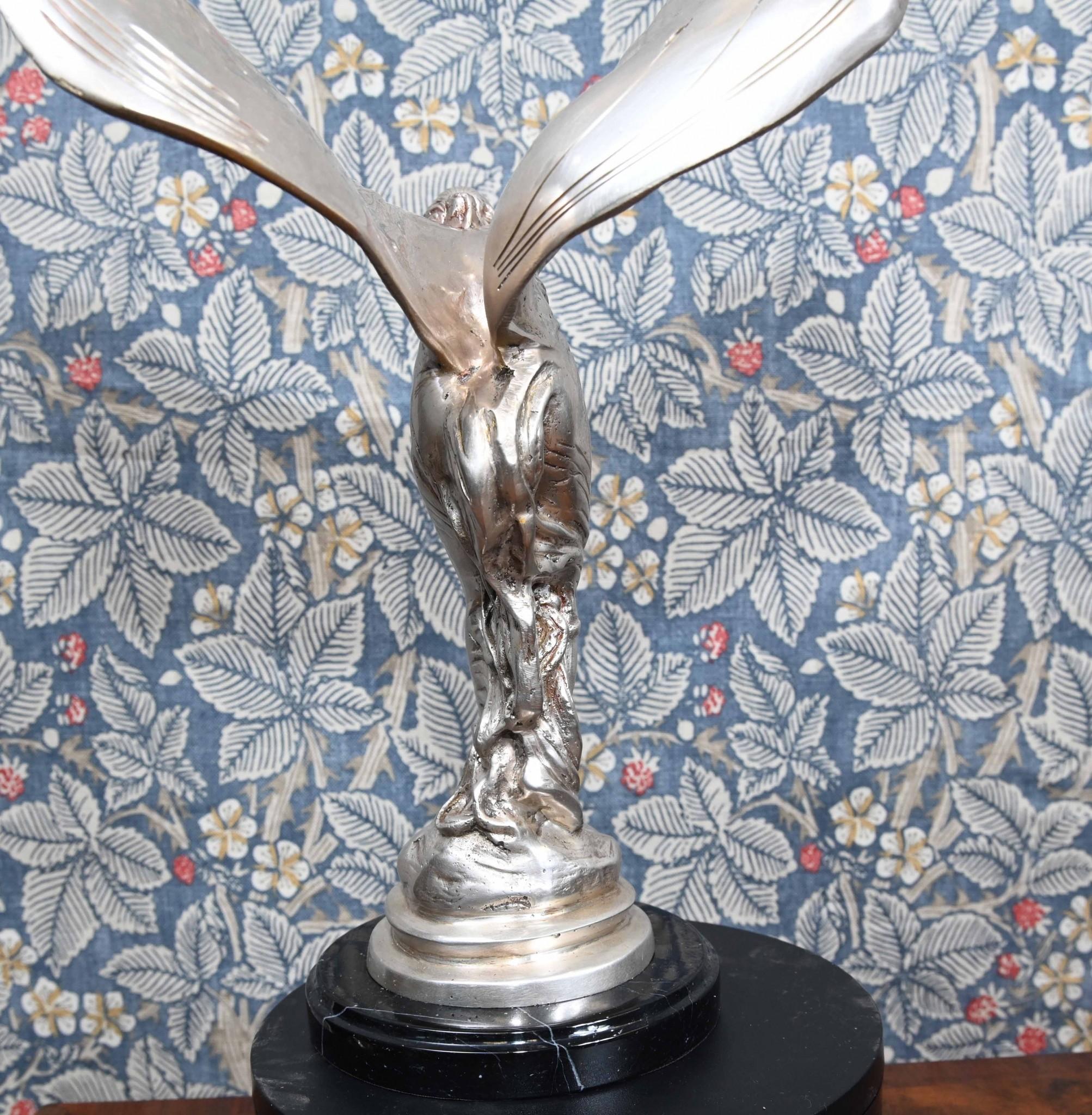 Art Nouveau Silver Spirit Bronze Statue Flying Lady For Sale 4