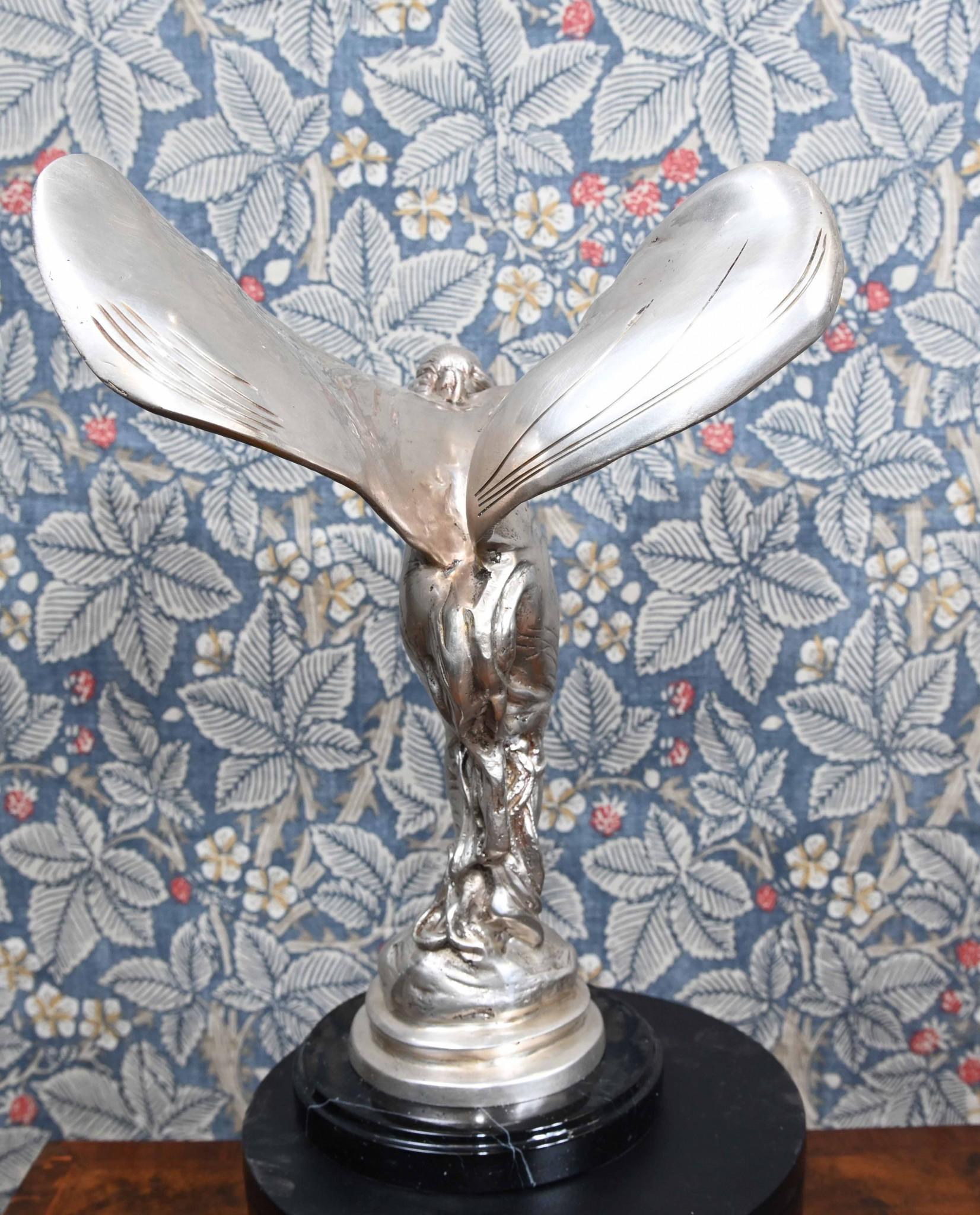 Art Nouveau Silver Spirit Bronze Statue Flying Lady For Sale 5