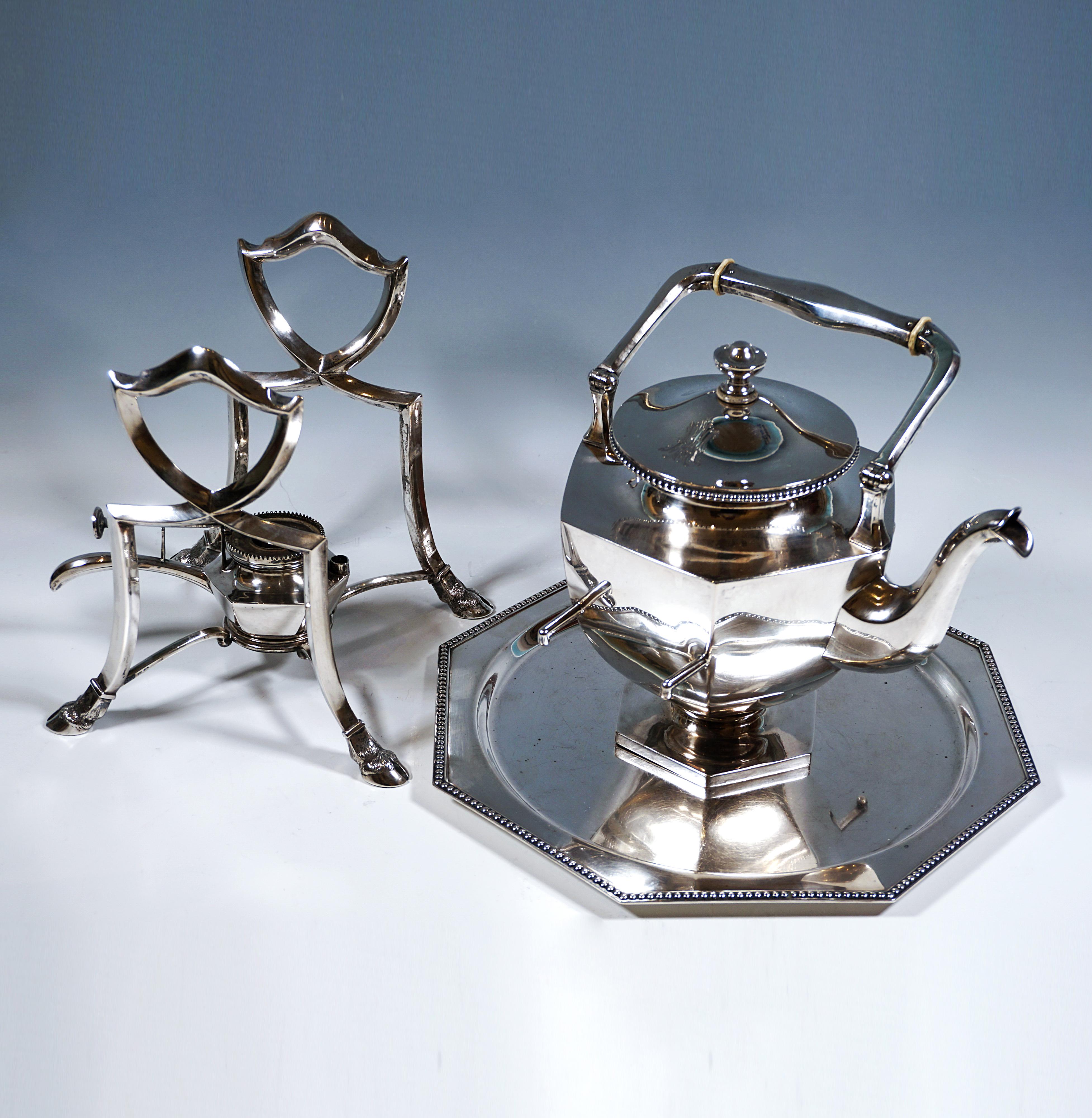 Art Nouveau Silver Tea Pot With Burner & Tray, D. Vollgold & Son Berlin, Germany For Sale 1