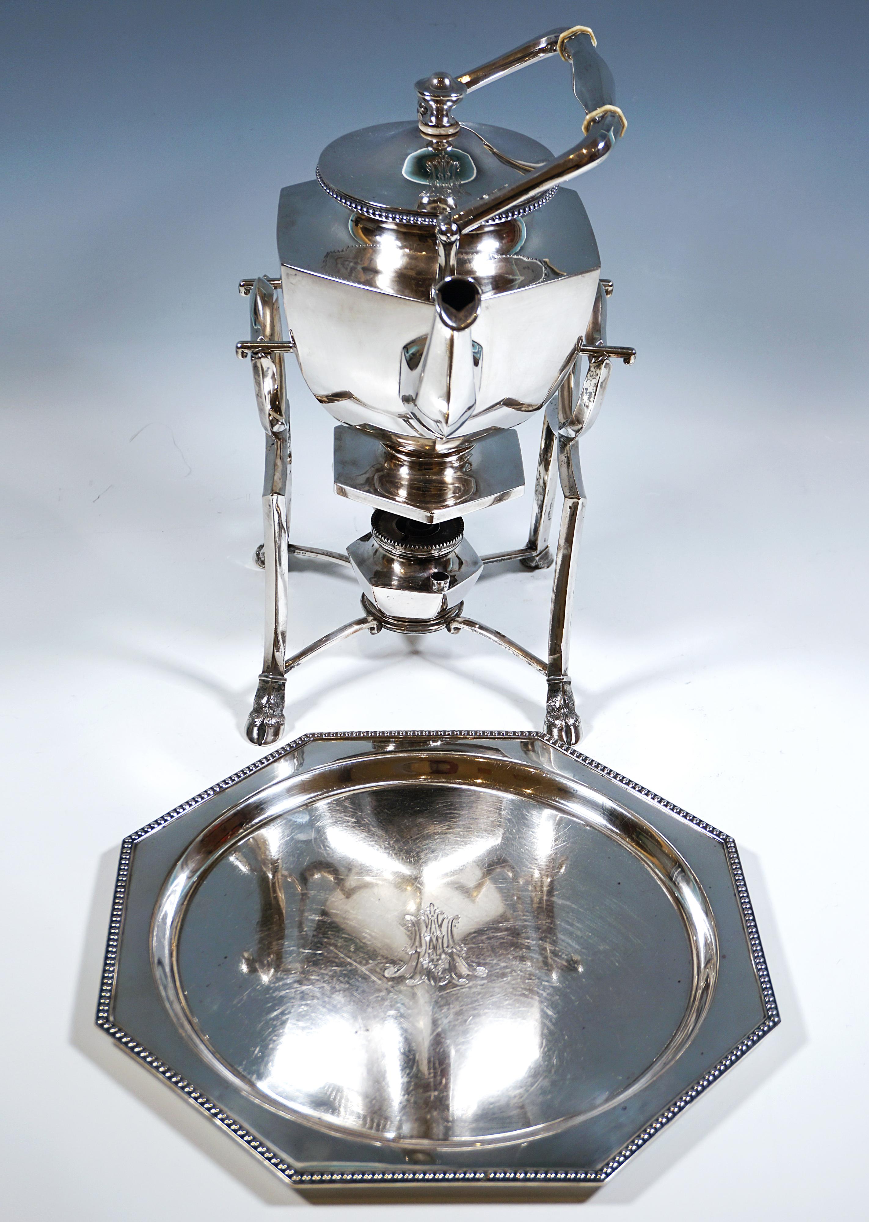 Art Nouveau Silver Tea Pot With Burner & Tray, D. Vollgold & Son Berlin, Germany For Sale 3