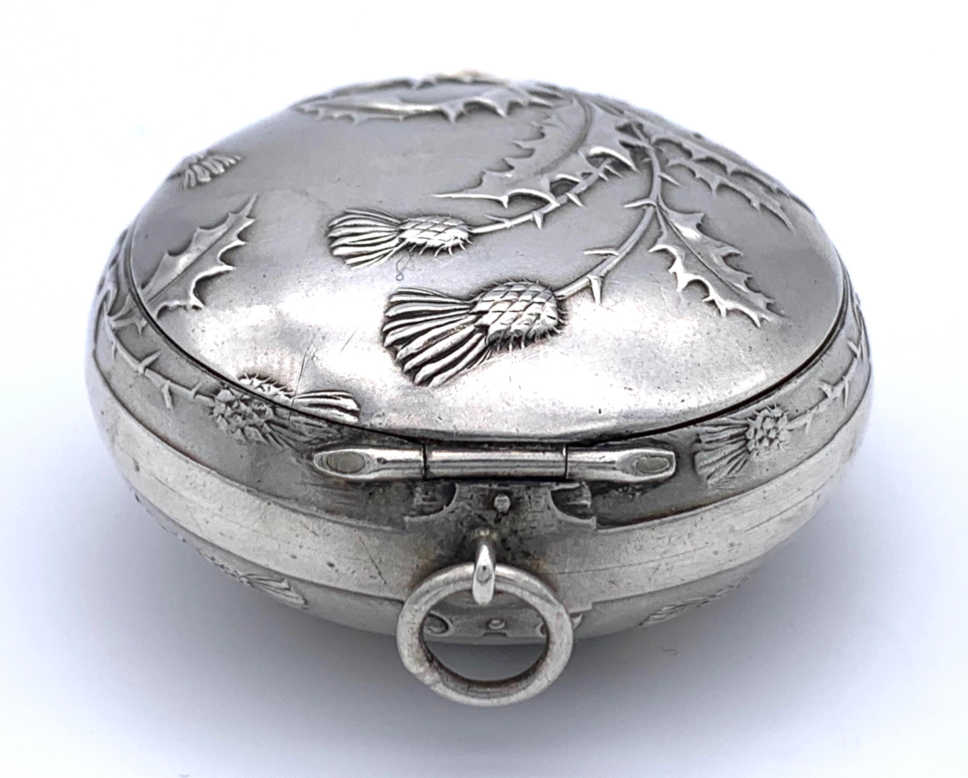 Women's or Men's Art Nouveau Silver Thistle Pendant Box Locket Pendant