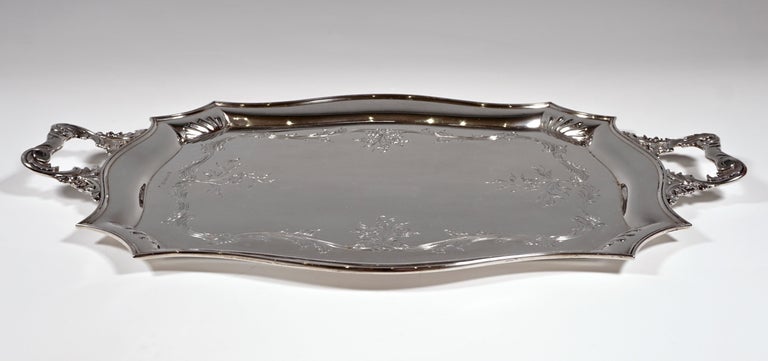 Austrian Art Nouveau Silver Tray with a Curved Edge, by J.C. Klinkosch Vienna, ca 1900 For Sale