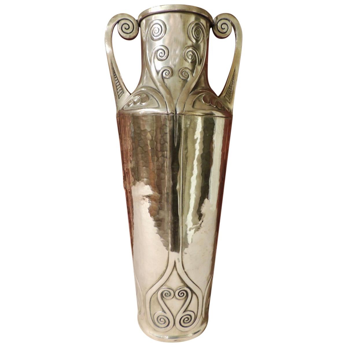 Art Nouveau Silver Vase with Hammered Details by Carl Deffner For Sale