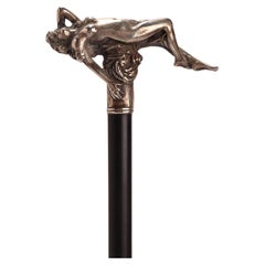 Vintage Art Nouveau silver walking stick depicting a reclining naked woman, Germany 1900