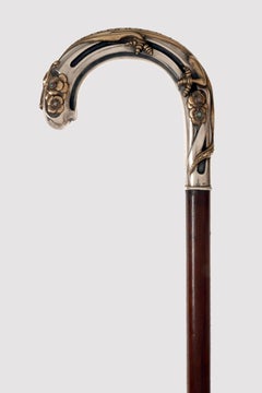 Art Nouveau silver walking stick with dragon, by Eugène Lefebvre, France 1900.