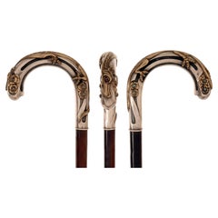 Art Nouveau silver walking stick with dragon, by Eugène Lefebvre, France 1900.