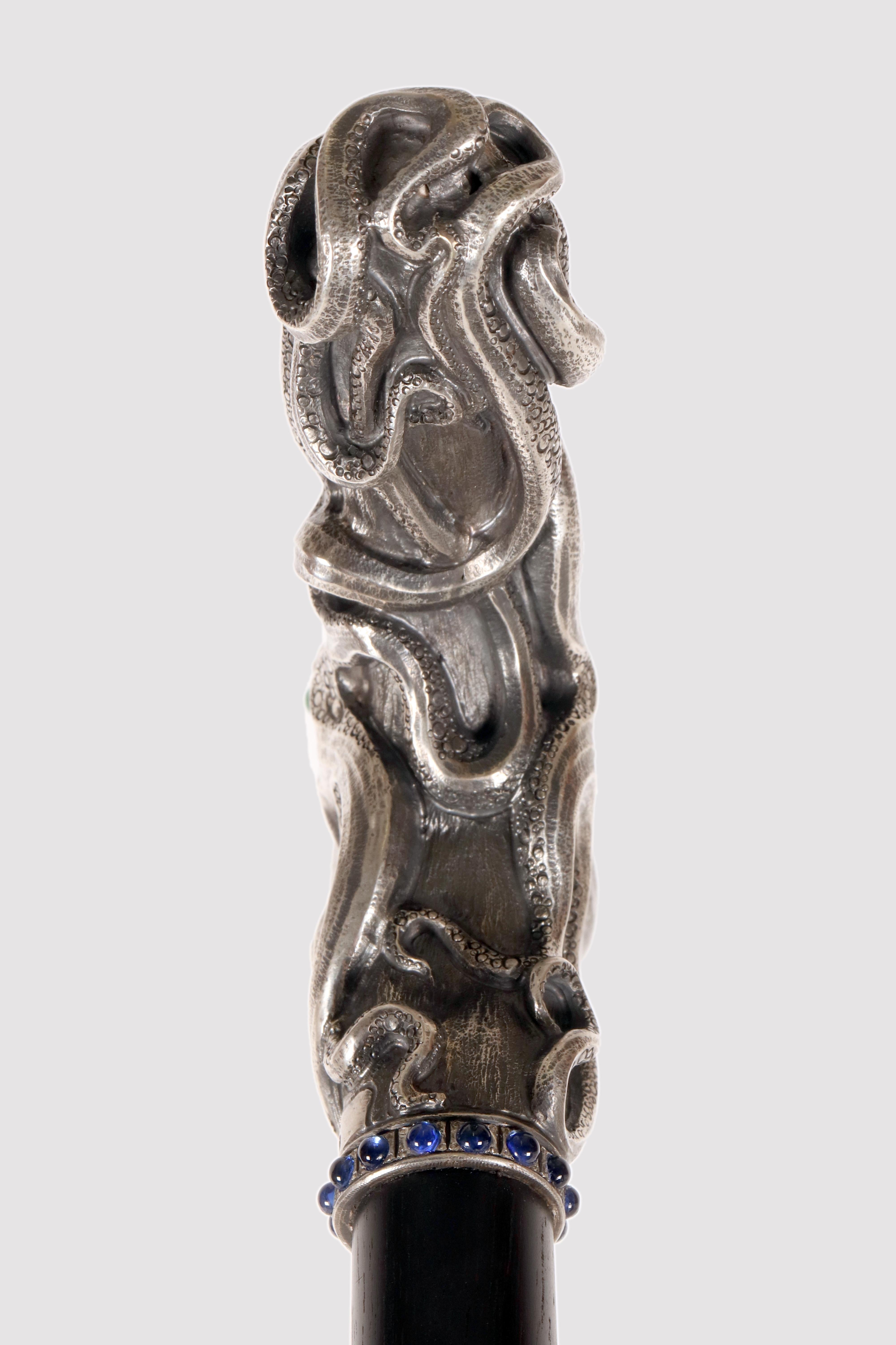 Bastone da passeggio in argento Art Nouveau con polipo Di Fjerdingstad, Danimarca 1912-1914 in vendita 6