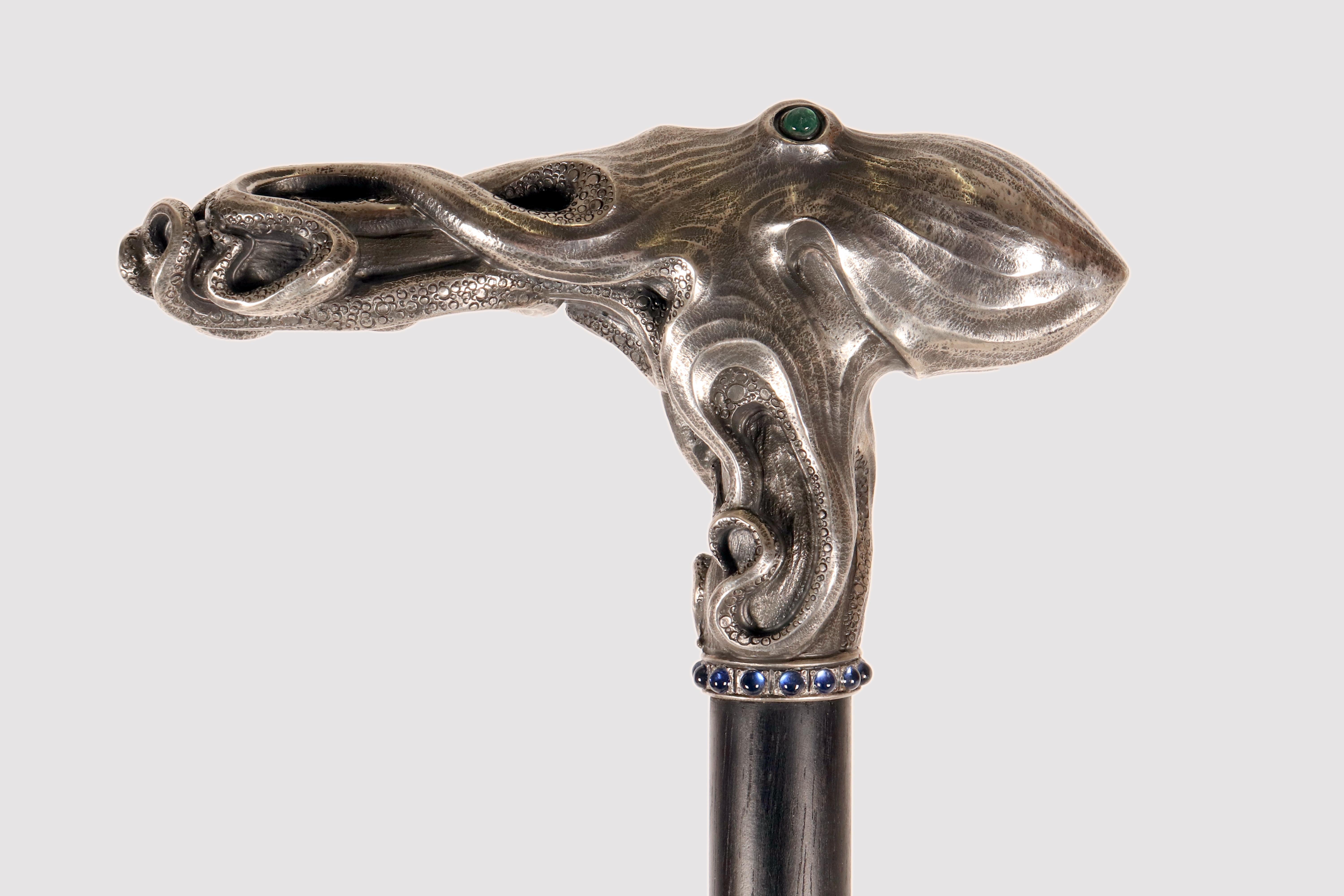 Bastone da passeggio in argento Art Nouveau con polipo Di Fjerdingstad, Danimarca 1912-1914 In condizioni buone in vendita a Milan, IT
