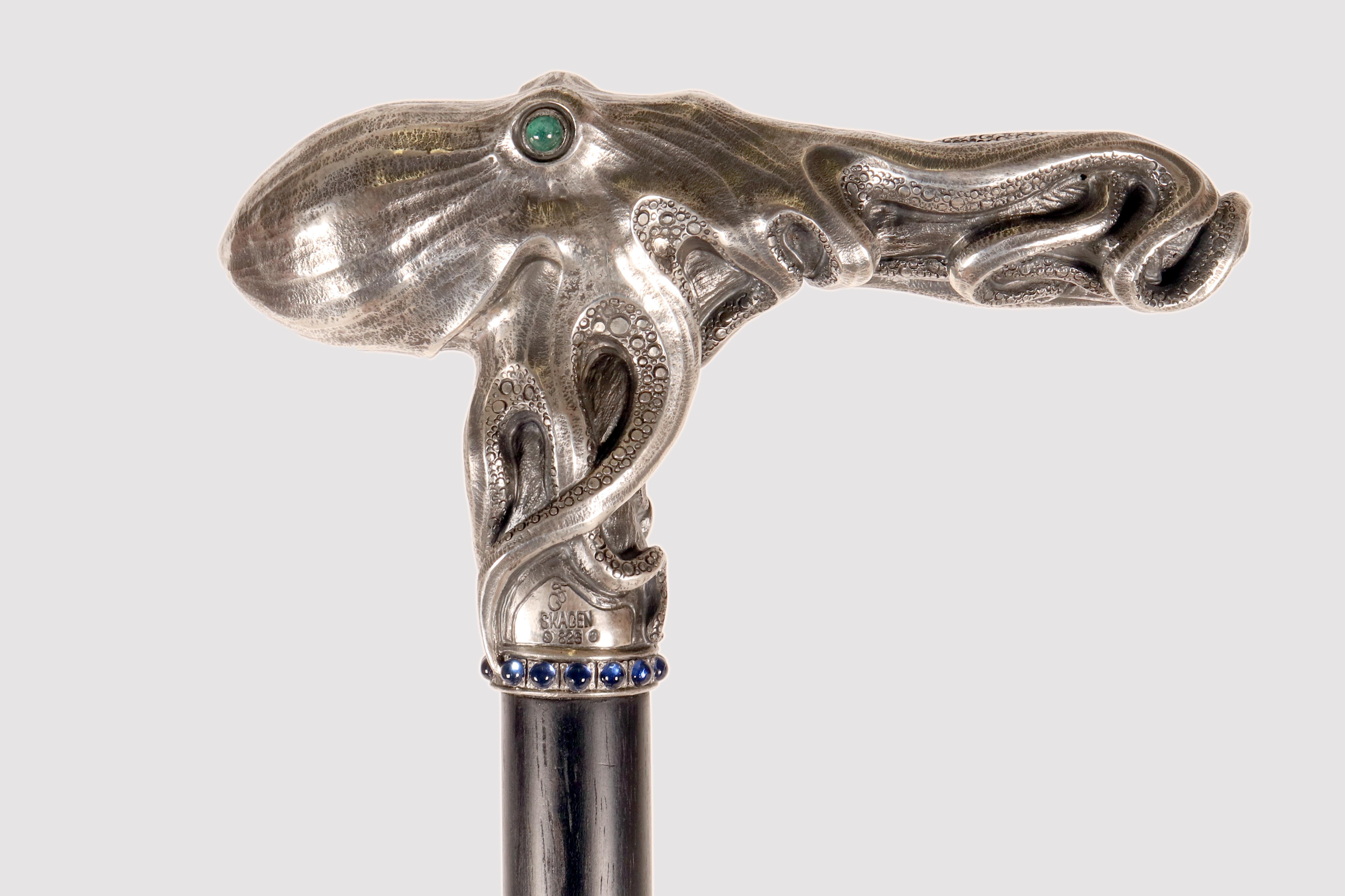 Inizio XX secolo Bastone da passeggio in argento Art Nouveau con polipo Di Fjerdingstad, Danimarca 1912-1914 in vendita