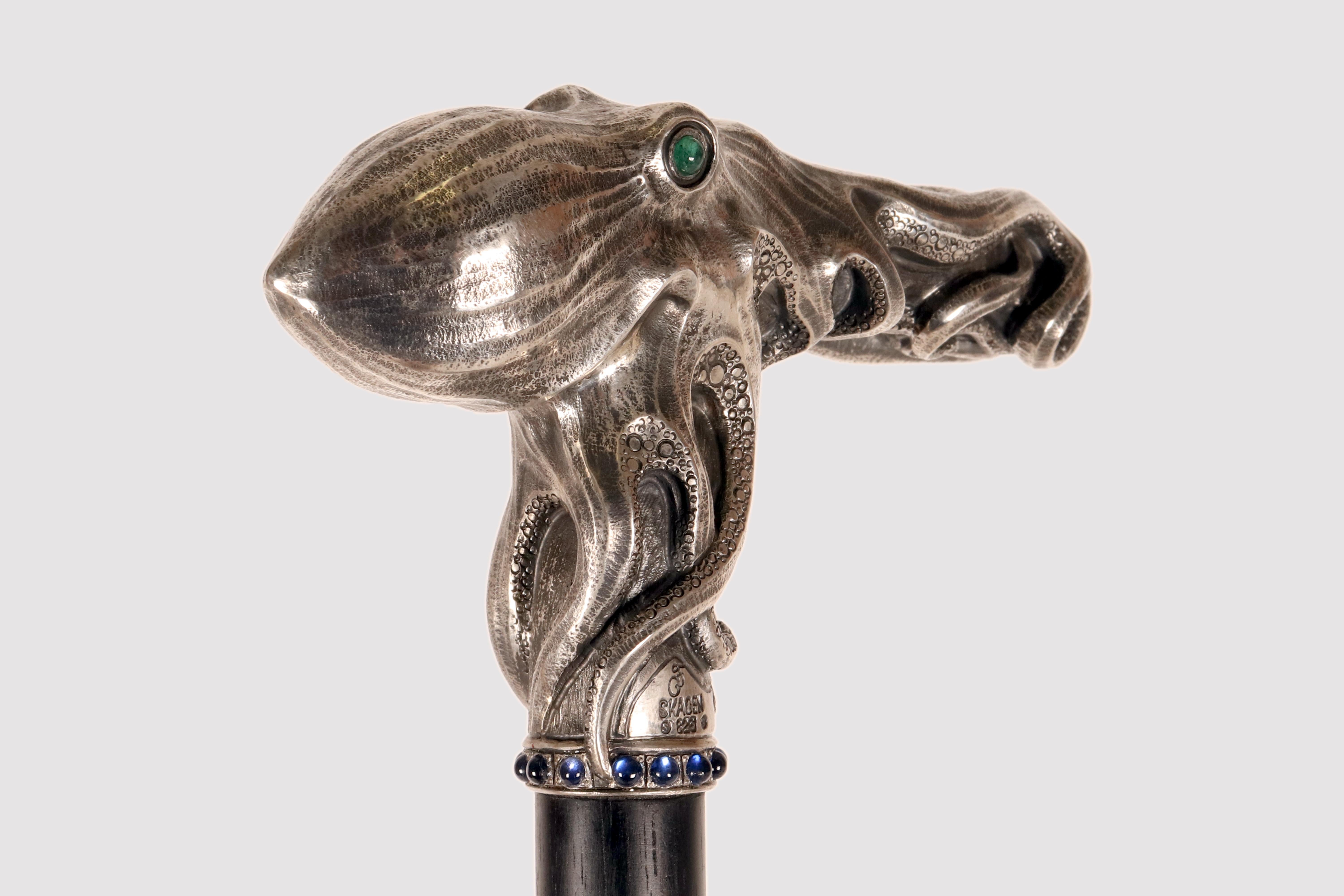 Argento Bastone da passeggio in argento Art Nouveau con polipo Di Fjerdingstad, Danimarca 1912-1914 in vendita
