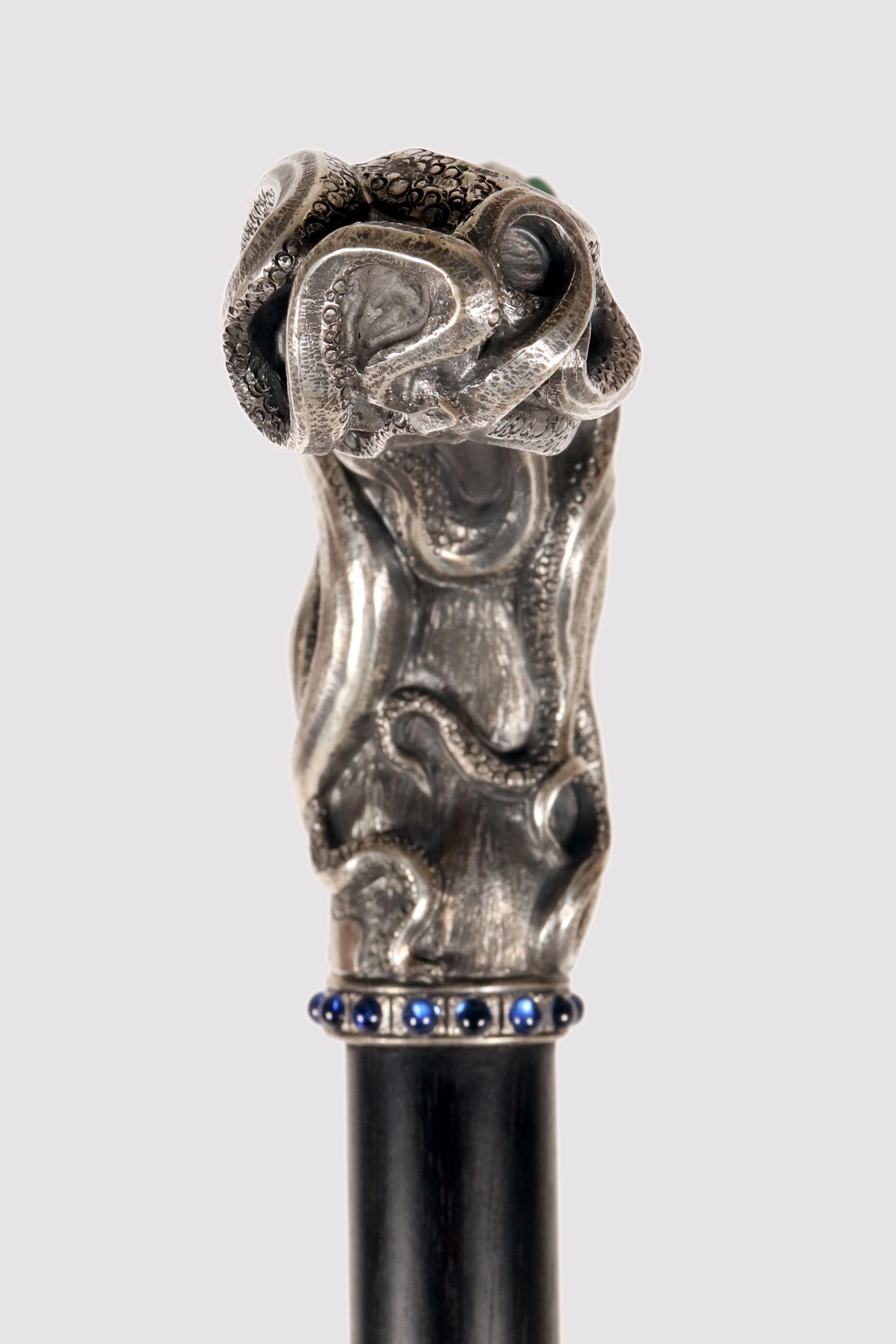 Bastone da passeggio in argento Art Nouveau con polipo Di Fjerdingstad, Danimarca 1912-1914 in vendita 2