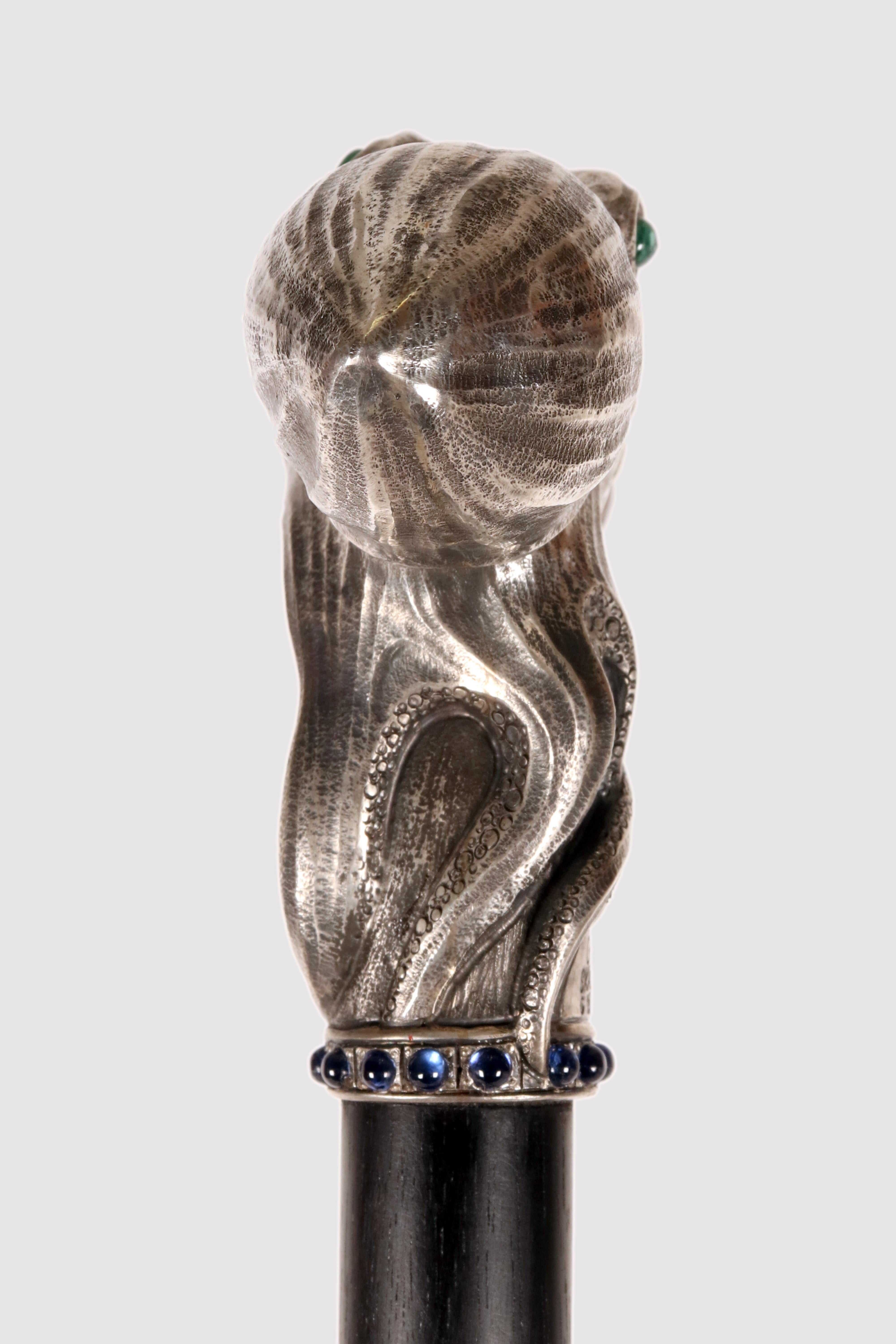 Bastone da passeggio in argento Art Nouveau con polipo Di Fjerdingstad, Danimarca 1912-1914 in vendita 3