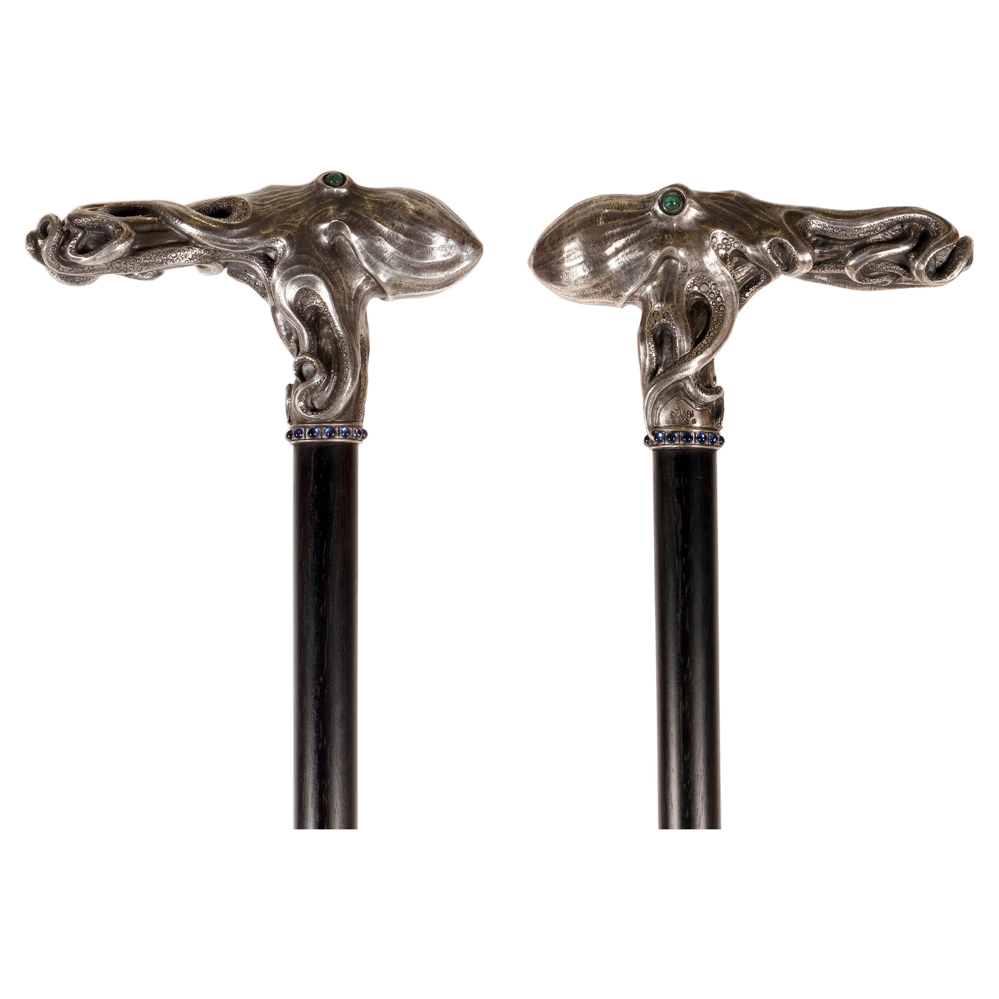 Bastone da passeggio in argento Art Nouveau con polipo Di Fjerdingstad, Danimarca 1912-1914 in vendita