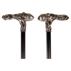 Canne en argent Art Nouveau avec pieuvre Par Fjerdingstad, Danemark 1912-1914 Canne en argent Art Nouveau avec pieuvre Par Fjerdingstad, Danemark 1912-1914