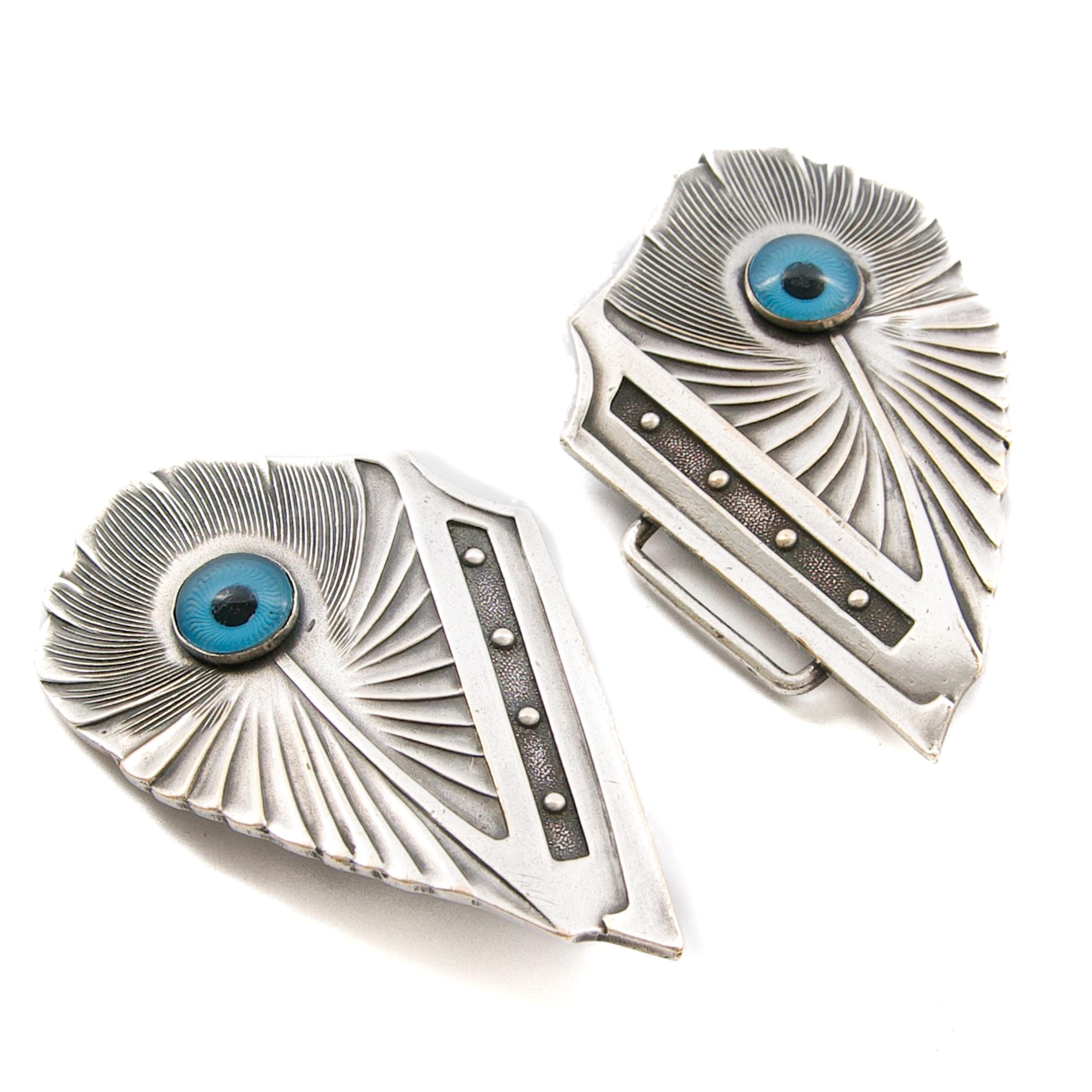 Art Nouveau Silvered Belt Buckle in the Form of Peacock Feathers, circa 1900 For Sale 1