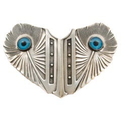 Art Nouveau Silvered Belt Buckle in the Form of Peacock Feathers, circa 1900