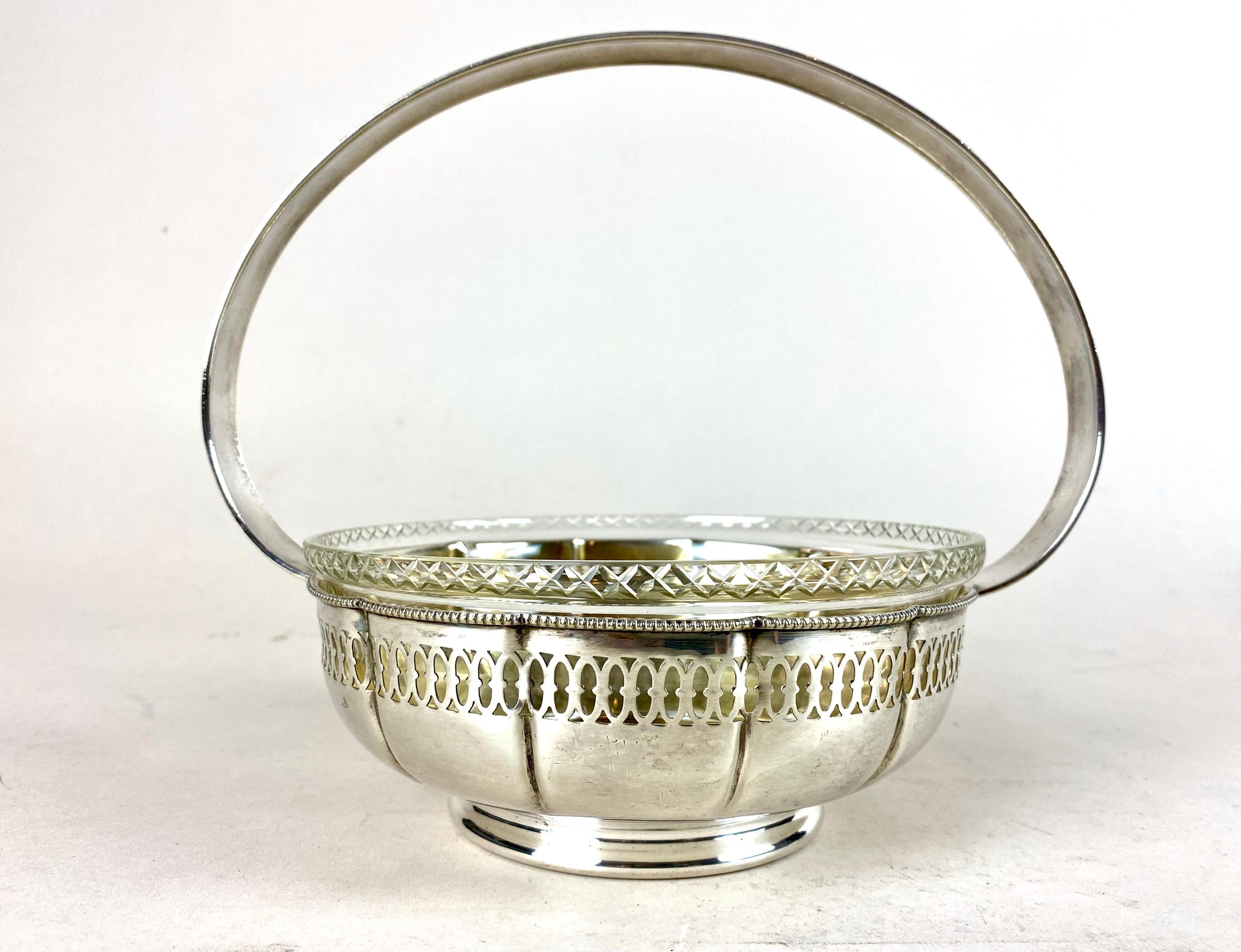 Austrian Art Nouveau Silvered Brass Basket with Glass Bowl, Austria, circa 1910