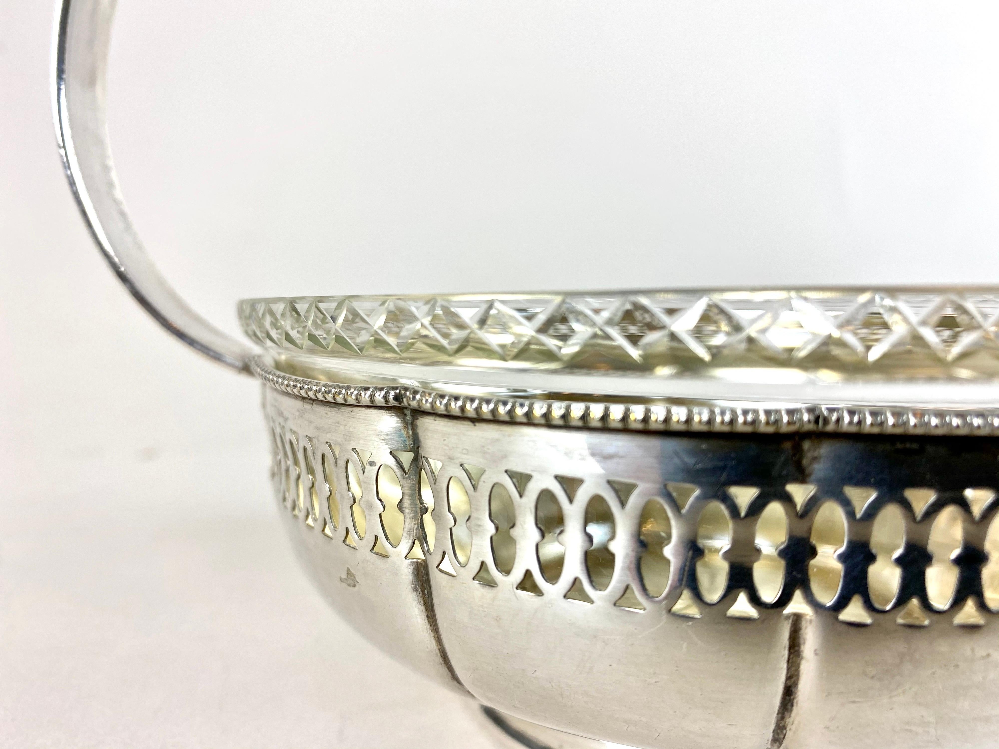 Art Nouveau Silvered Brass Basket with Glass Bowl, Austria, circa 1910 In Good Condition In Lichtenberg, AT