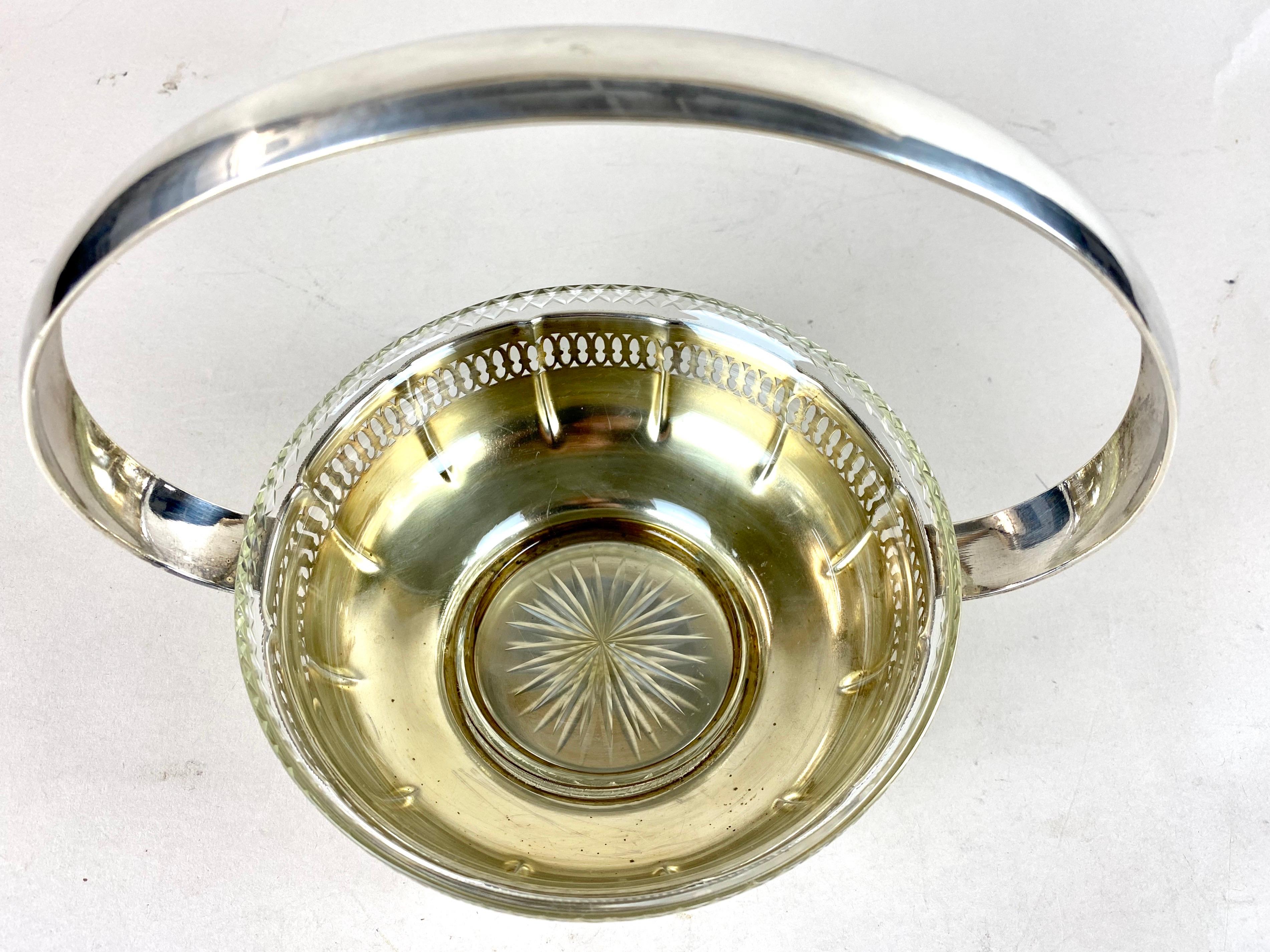 Art Nouveau Silvered Brass Basket with Glass Bowl, Austria, circa 1910 2