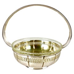 Art Nouveau Silvered Brass Basket with Glass Bowl, Austria, circa 1910
