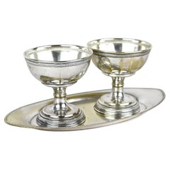 Calici in ottone argentato Art Nouveau su vassoio di Argentor, XX secolo, AT 1910