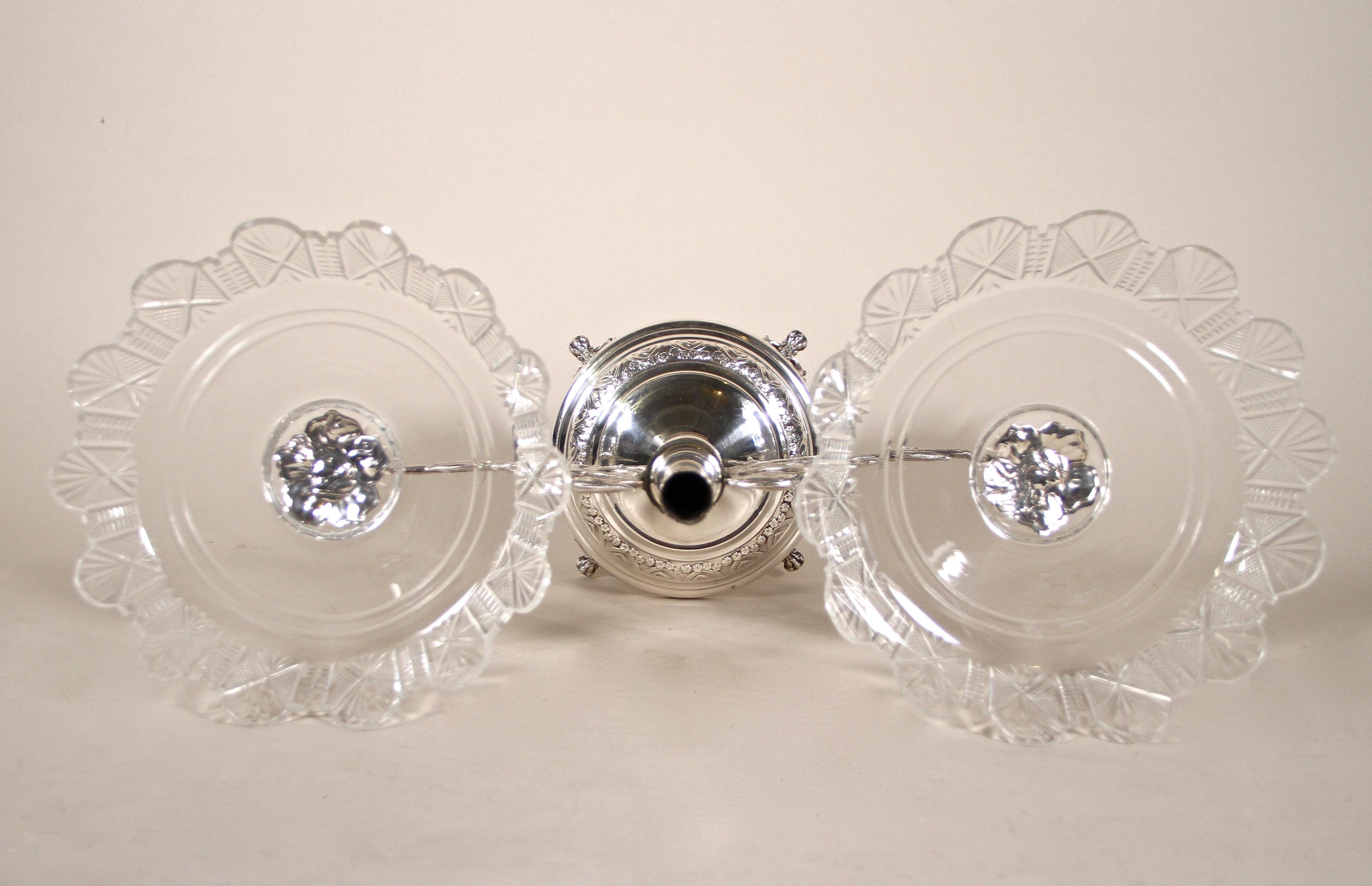 Art Nouveau Silvered Centerpiece with Engraved Glass Bowls, Austria, circa 1900 11