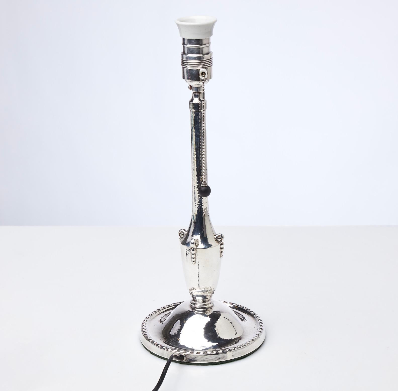 Early 20th Century Art Nouveau Silvered C.G. Hallberg Lamp. Around 1900.  For Sale