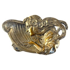 Art Nouveau Silvered Metal Dish or Catch All, Antique Tabletop Decoration