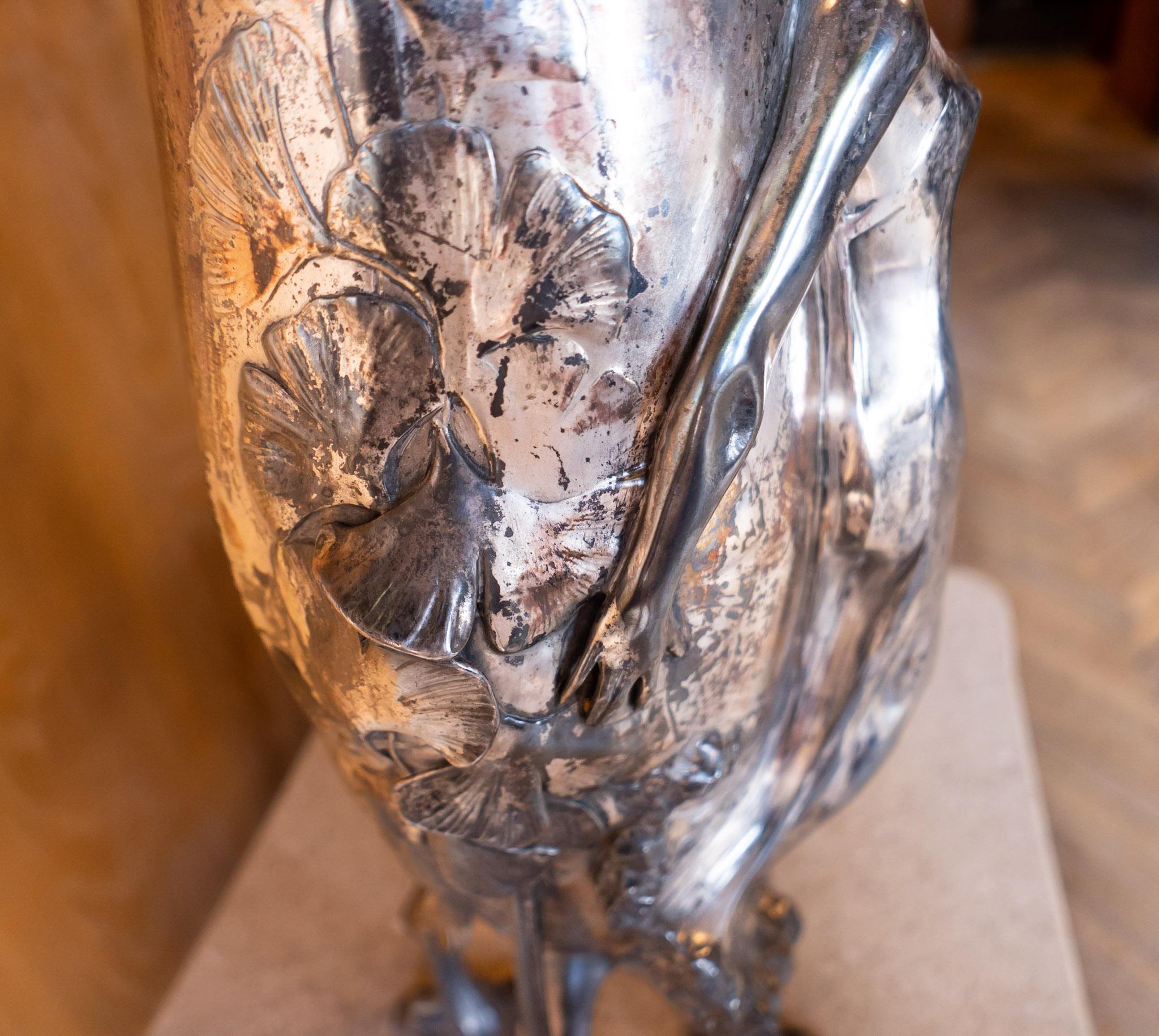 Art Nouveau Silvered Pewter Floor Vase by Hugo Leven, Germany 1900 For Sale 2