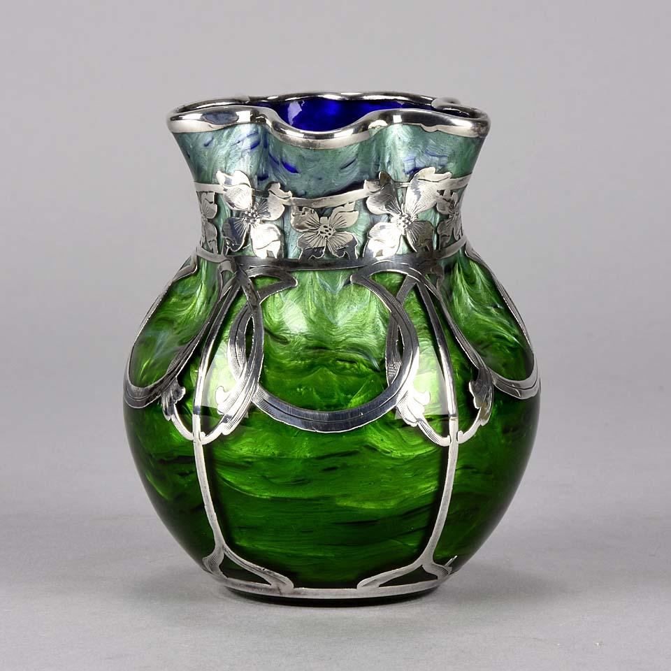 Early 20th Century Art Nouveau Silvered Titania Glass Vase by Johann Loetz