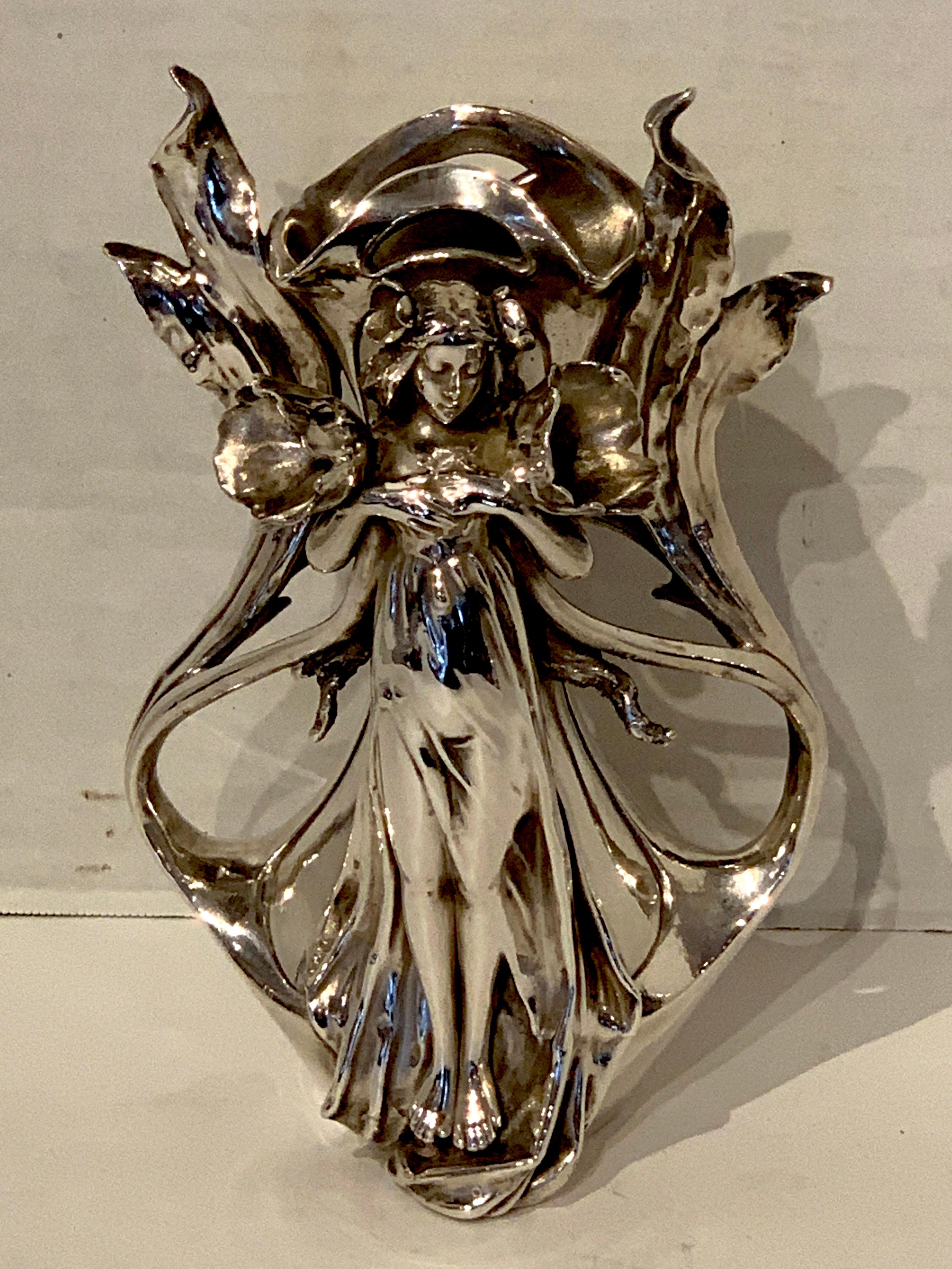 Austrian Art Nouveau Silver Overlay Figural Vase For Sale