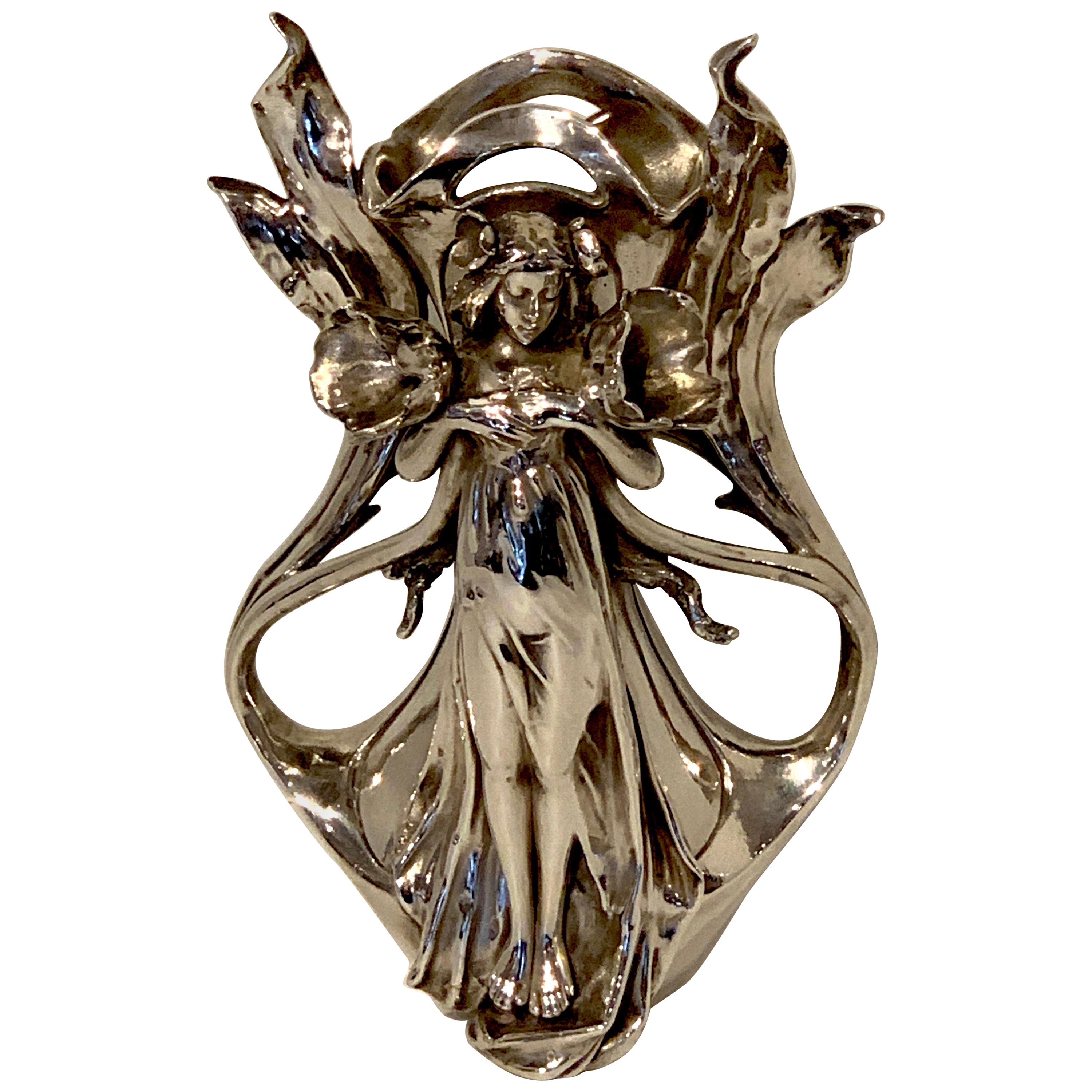 Art Nouveau Silver Overlay Figural Vase For Sale