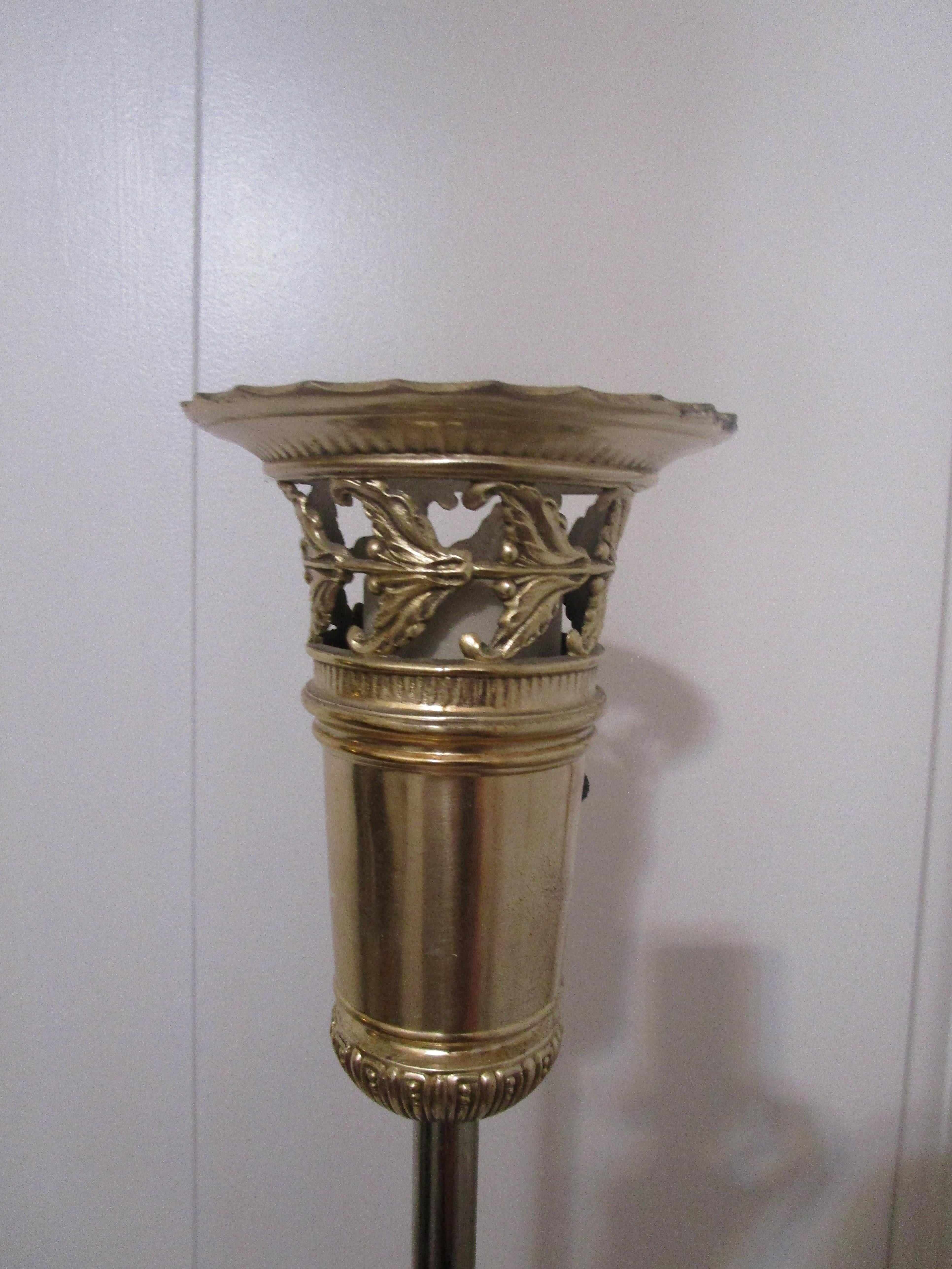Art Nouveau Silverplate Torchiere Lamp with Circular Mirror Base In Good Condition For Sale In Lomita, CA