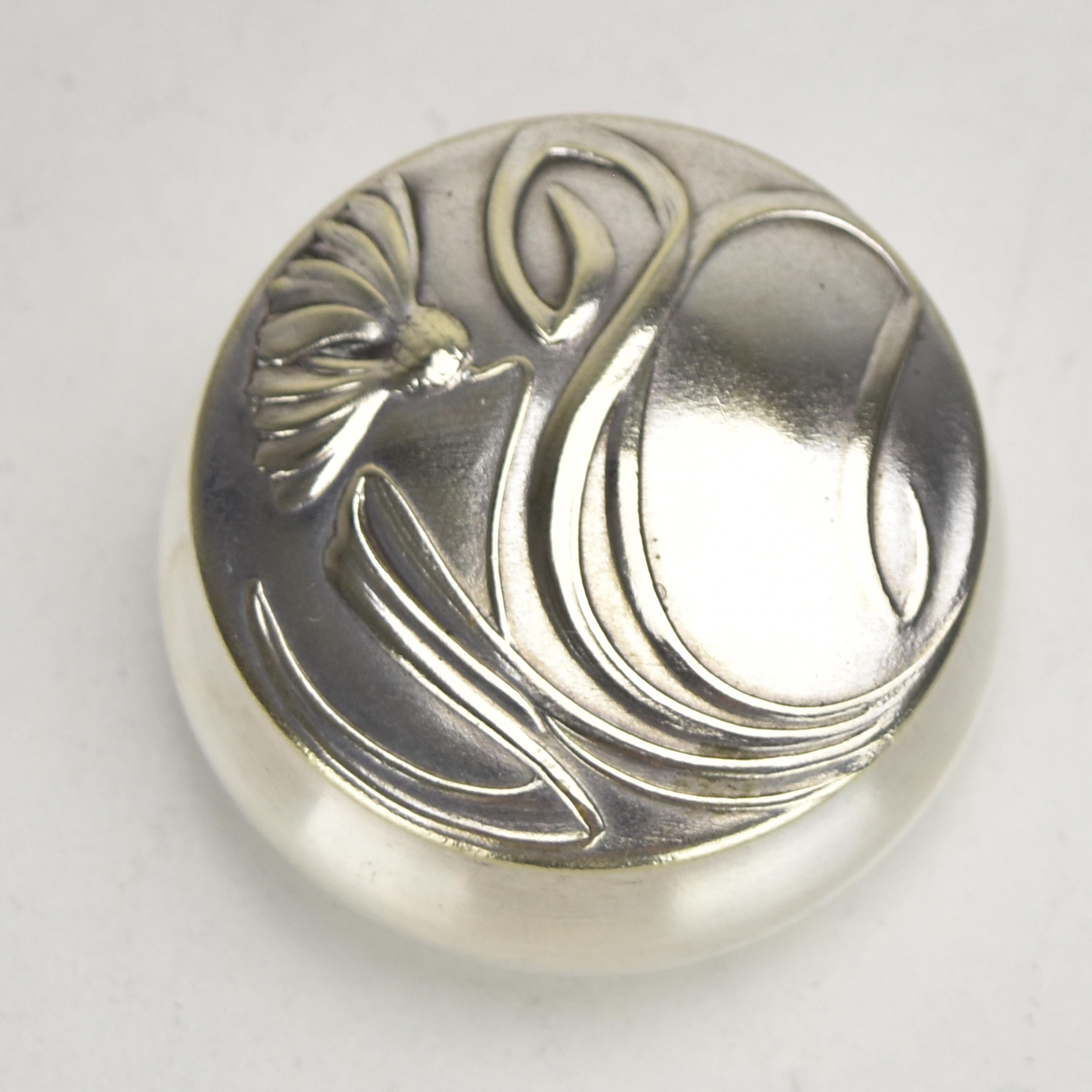 French Art Nouveau Silverplated Pill Snuff Box Floral ECHINACEA Pattern Jugendstil For Sale