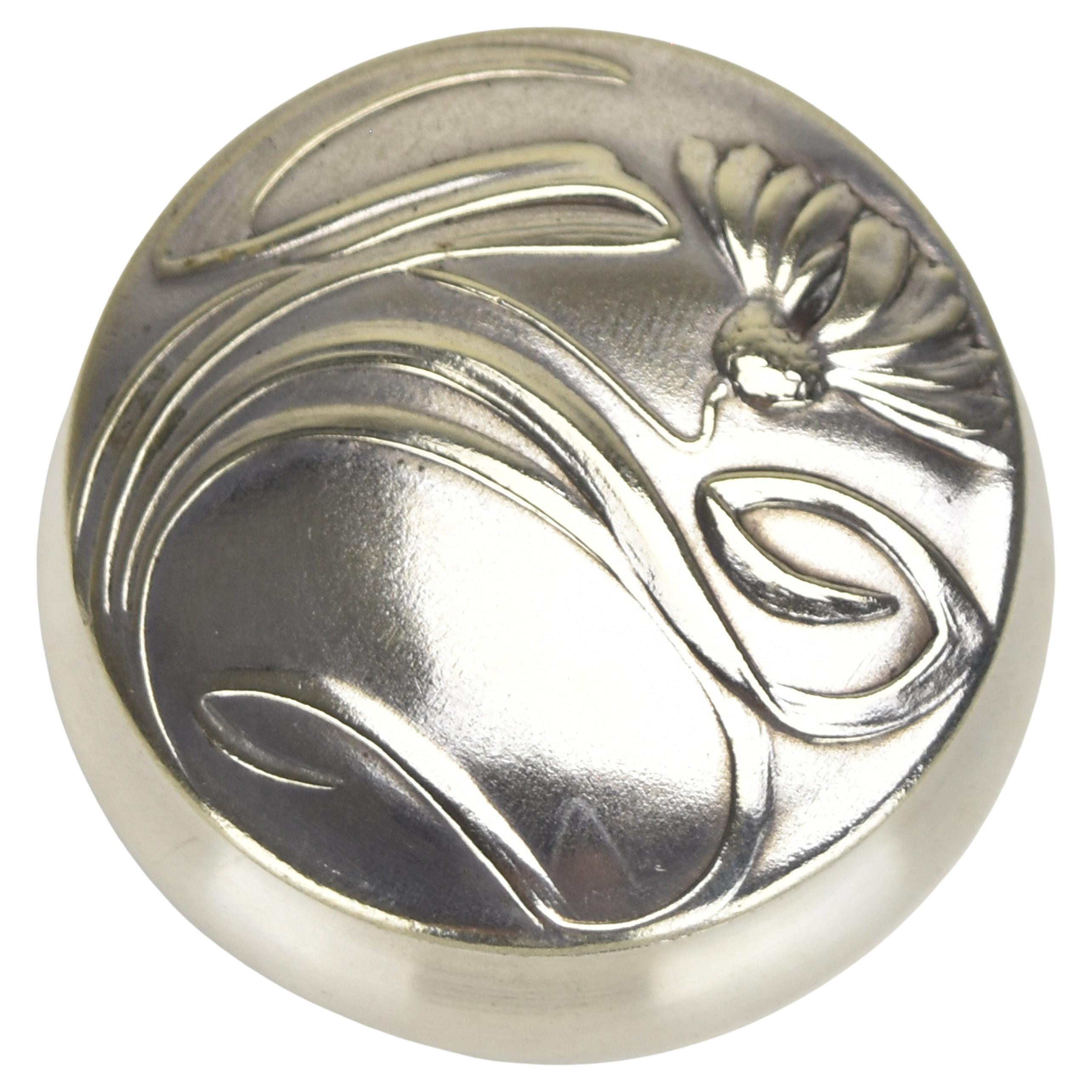 Art Nouveau Silverplated Pill Snuff Box Floral ECHINACEA Pattern Jugendstil For Sale