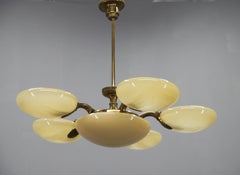 Lustre Art nouveau à six lumières en laiton, signé Jencik, Tchécoslovaquie, années 1920, Labelé