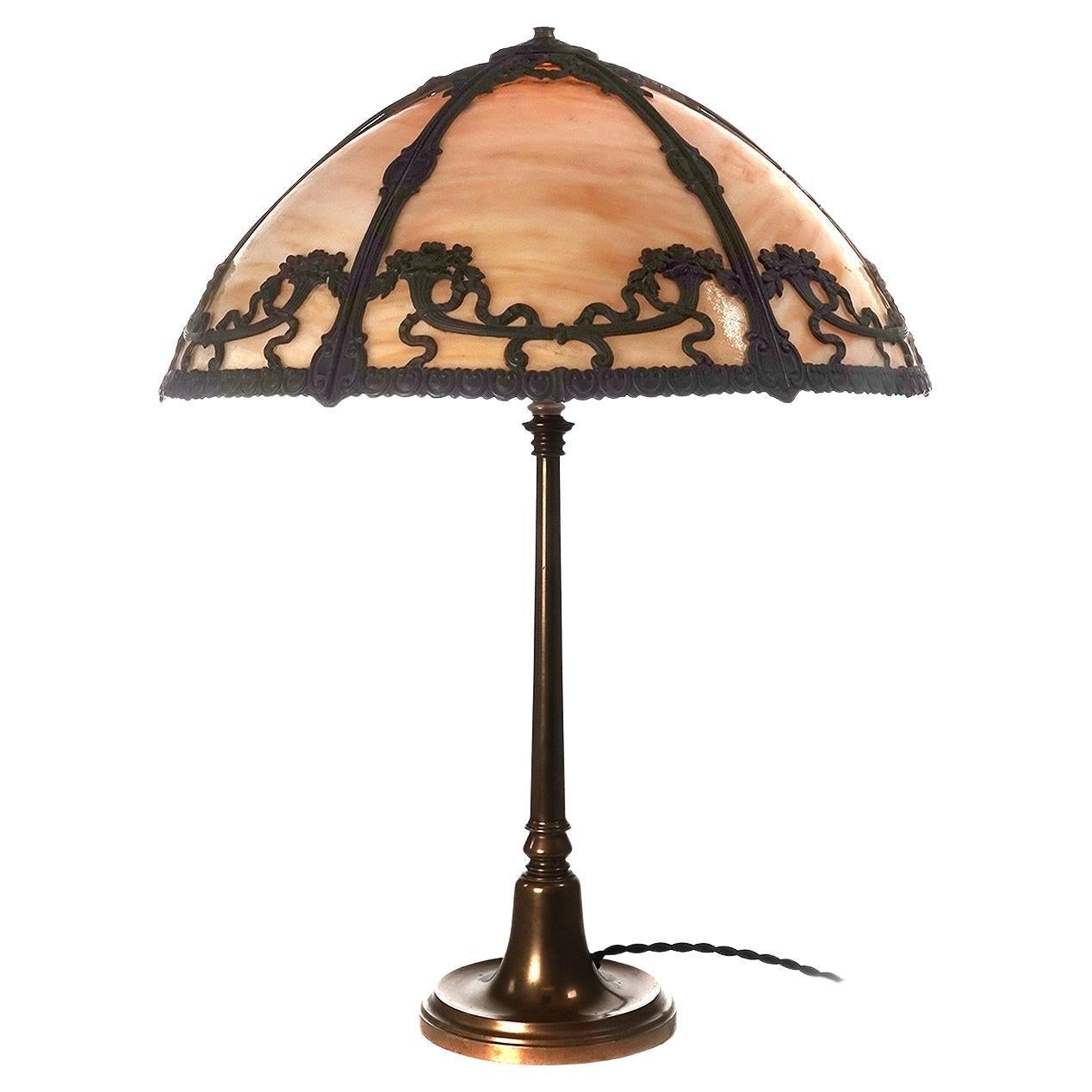 Art Nouveau Slag Glass Table Lamp