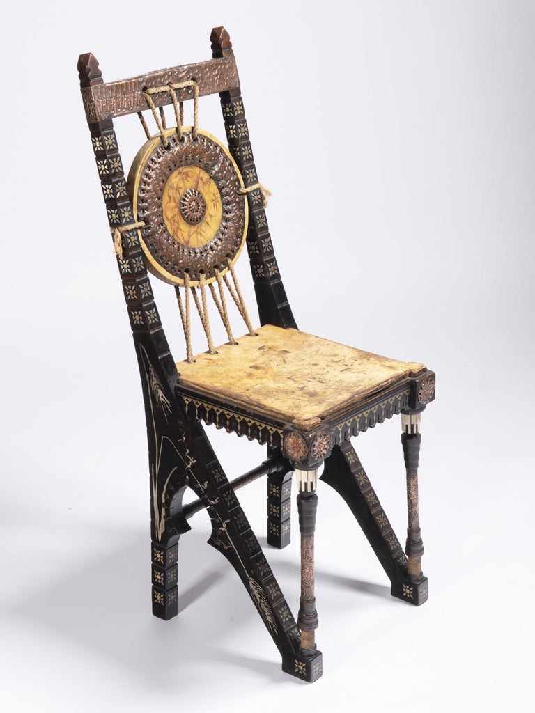 Art Nouveau Small Chair and Stool from Carlo Bugatti, Italy, Early 20th Century For Sale 1