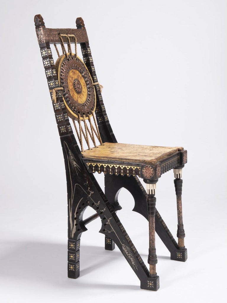 Art Nouveau Small Chair and Stool from Carlo Bugatti, Italy, Early 20th Century For Sale 2