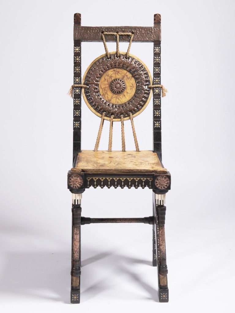 Art Nouveau Small Chair and Stool from Carlo Bugatti, Italy, Early 20th Century For Sale 3